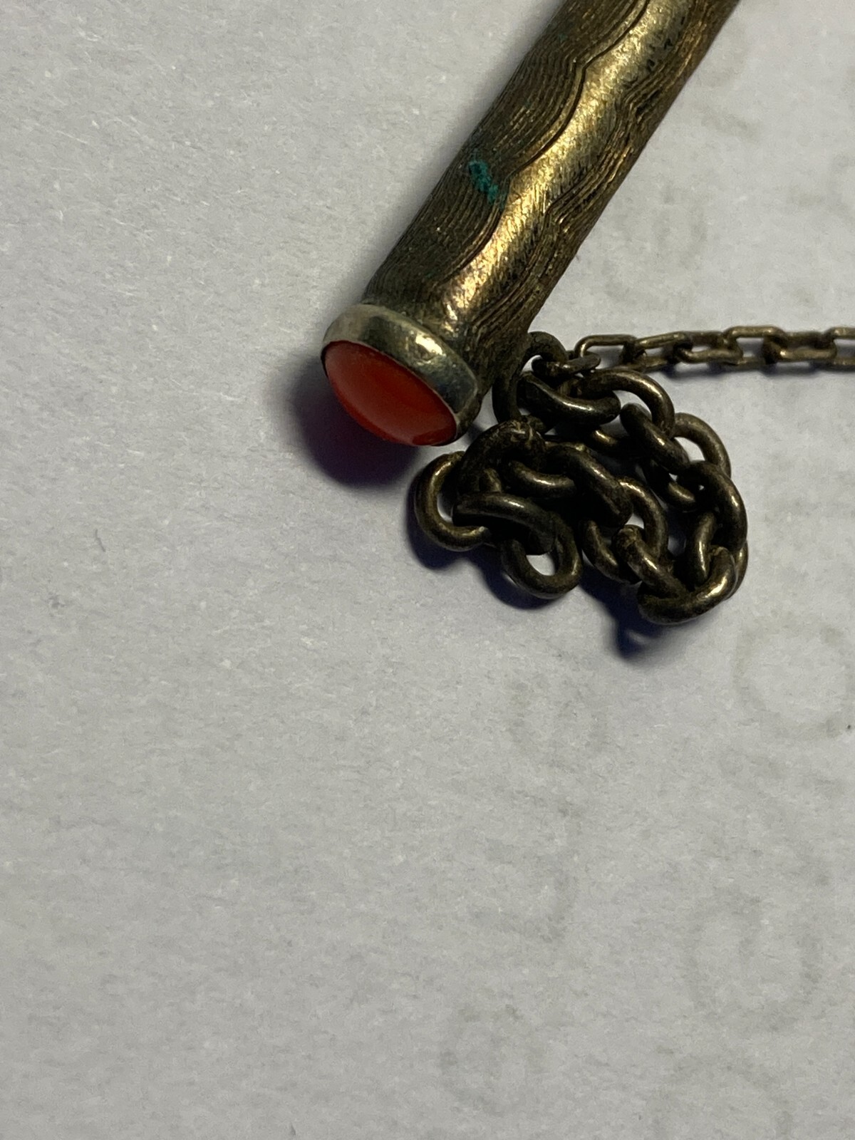Mini Penna Biro d'Epoca In Metallo Argentato Con Corallo