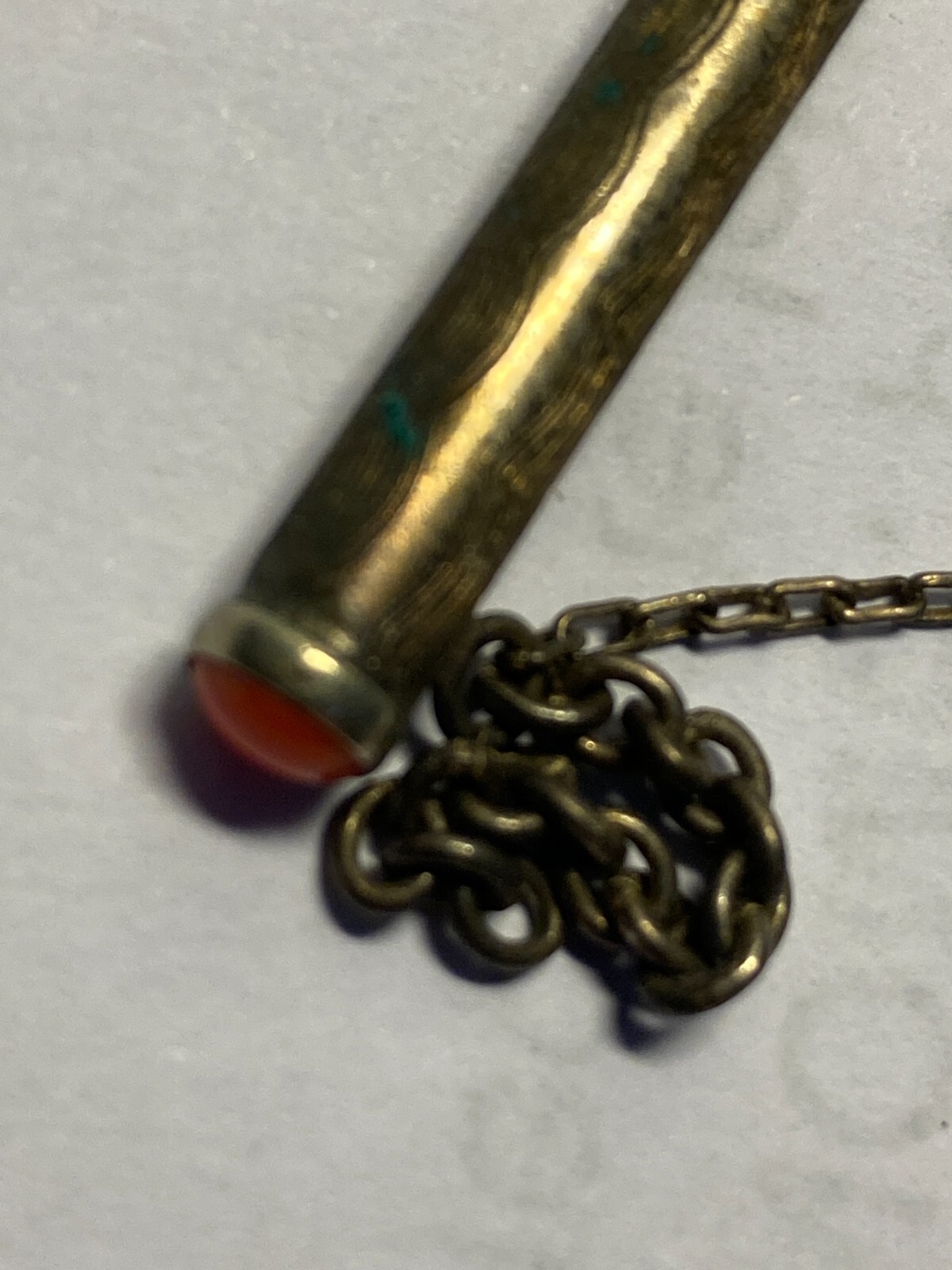 Mini Penna Biro d'Epoca In Metallo Argentato Con Corallo