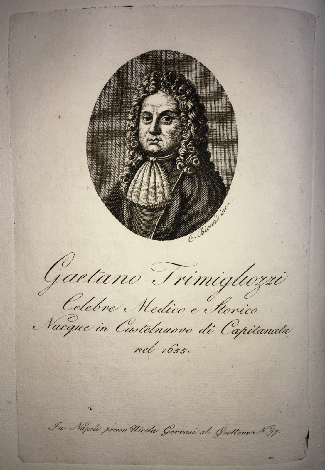 Puglia: Ritratto Di Gaetano Trimigliozzi. Incisione Originale Di C. Biondi, Inizio XIX Secolo