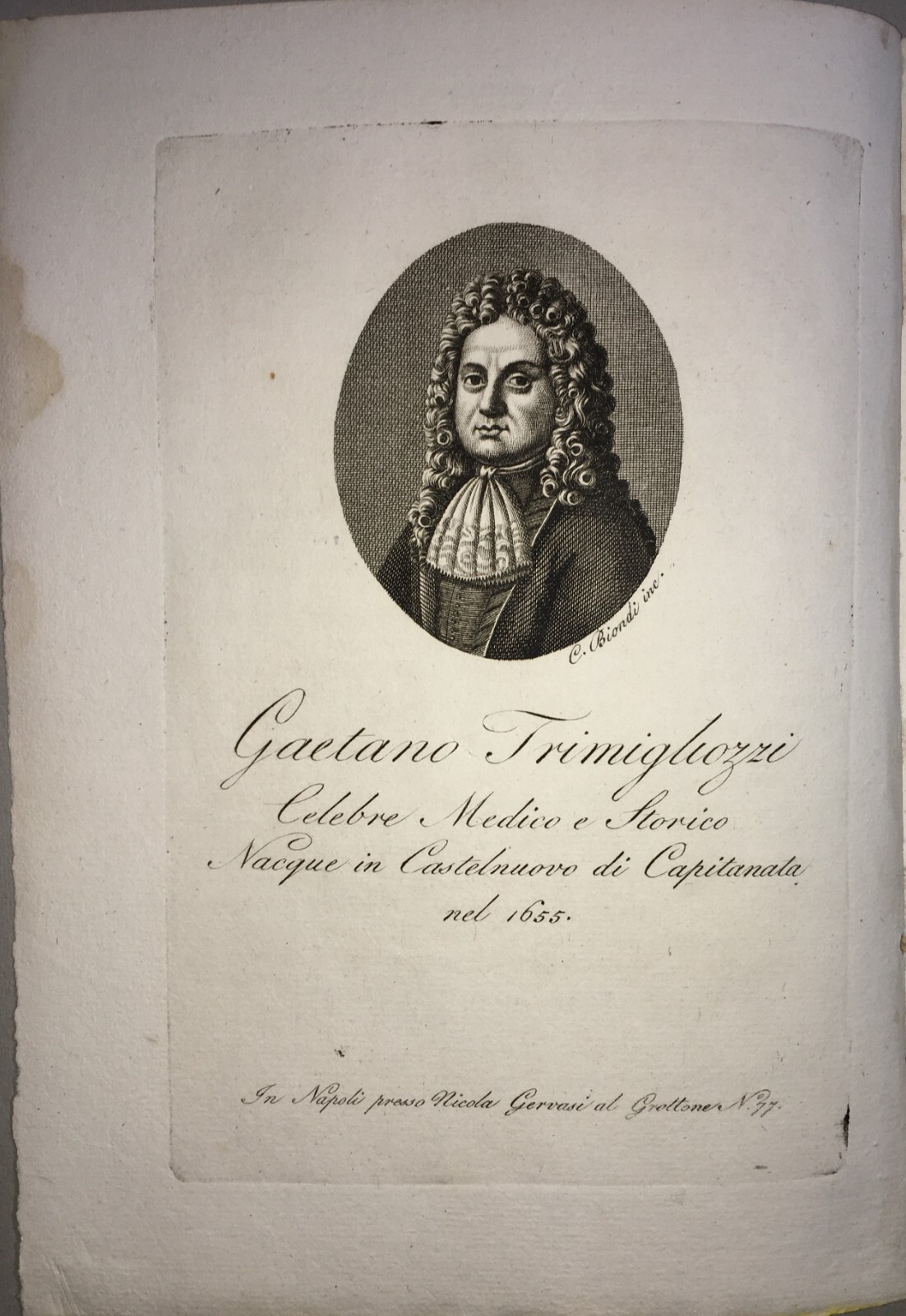 Puglia: Ritratto Di Gaetano Trimigliozzi. Incisione Originale Di C. Biondi, Inizio XIX Secolo