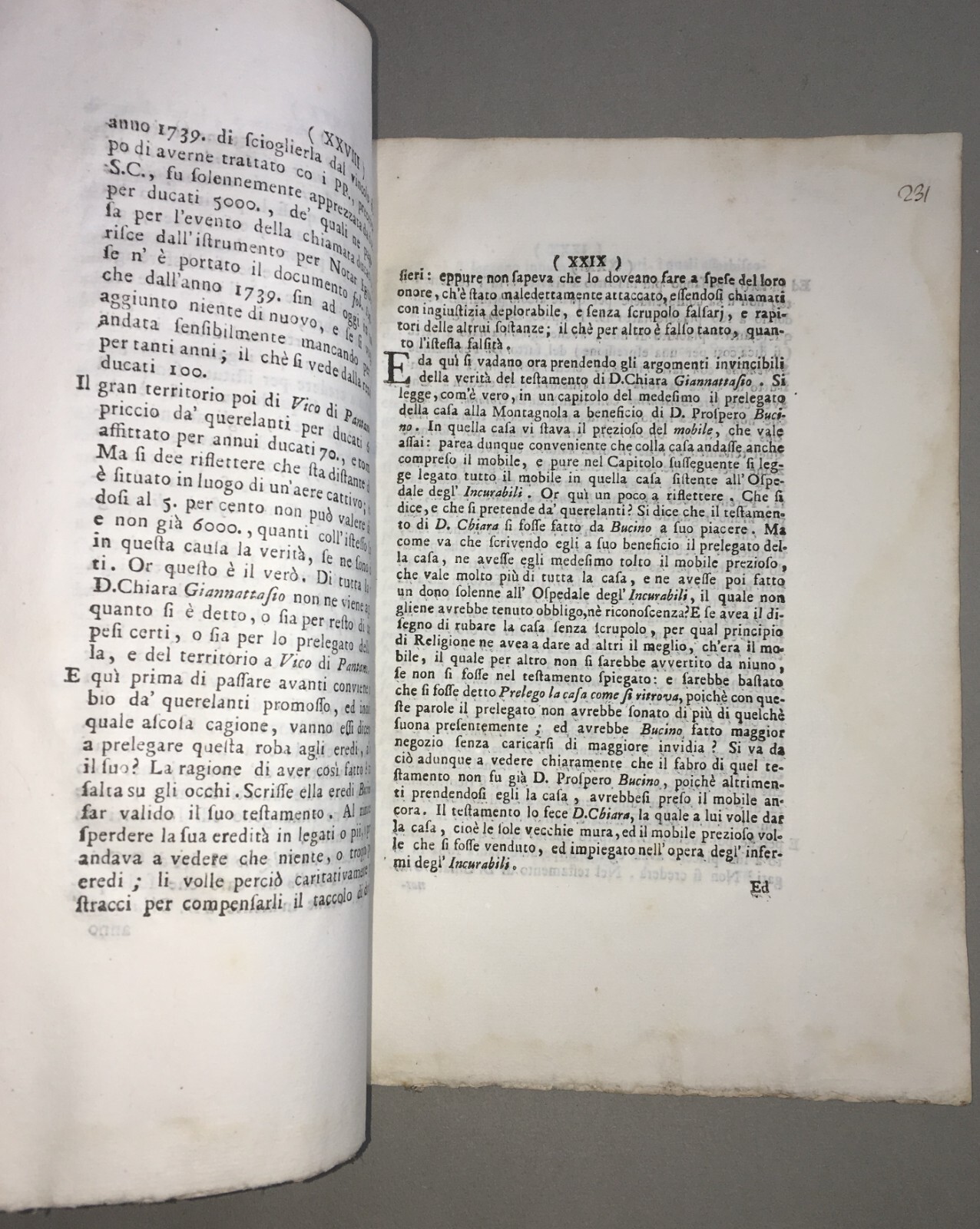 Niccolò Maria Pirelli, Scrittura Per D. Prospero Bucino E D. Ferdinando Surrentino Eredi Di D. Chiara Giannattasio