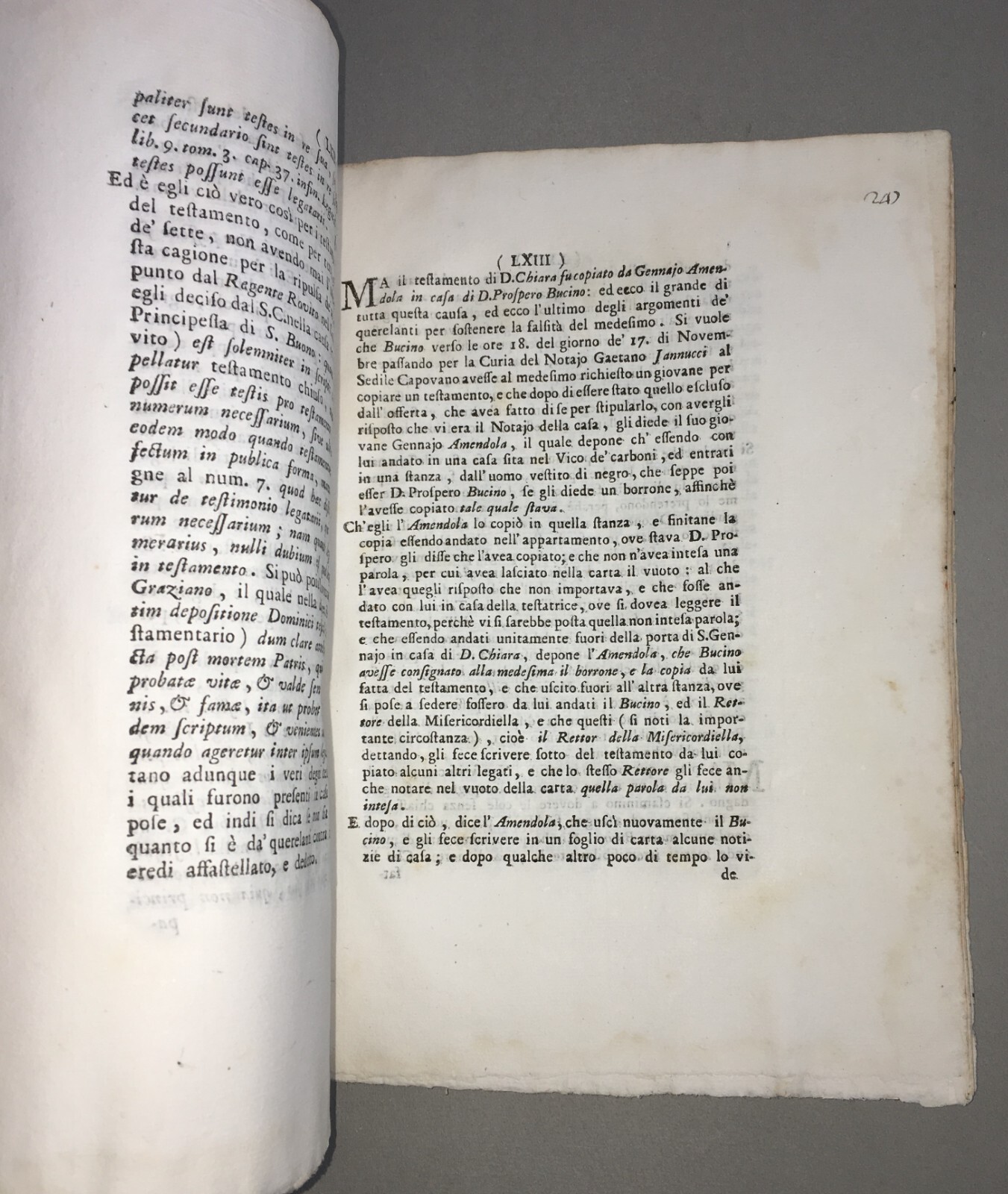 Niccolò Maria Pirelli, Scrittura Per D. Prospero Bucino E D. Ferdinando Surrentino Eredi Di D. Chiara Giannattasio