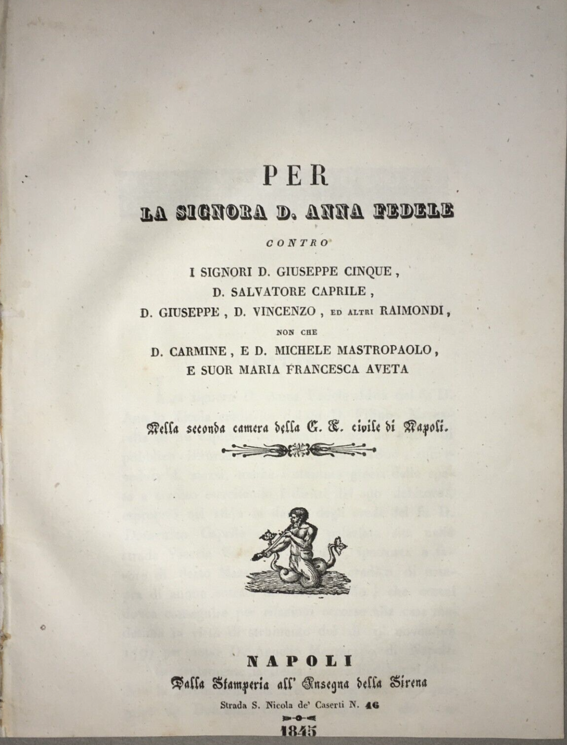 Giuridica Napoletana: Antica Allegazione   Fedele, Cinque, Caprile, Raimondi, Aveta   1845