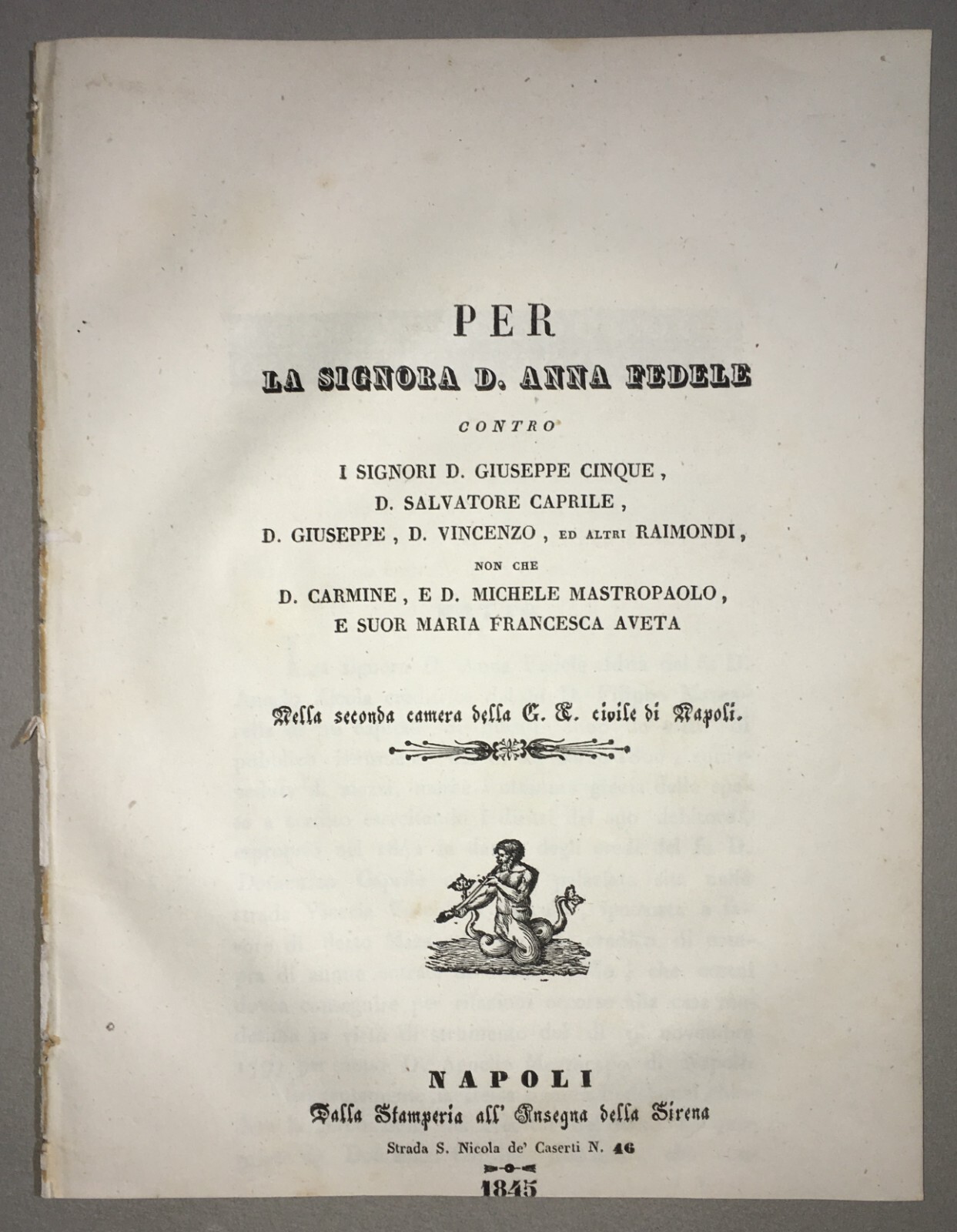 Giuridica Napoletana: Antica Allegazione   Fedele, Cinque, Caprile, Raimondi, Aveta   1845