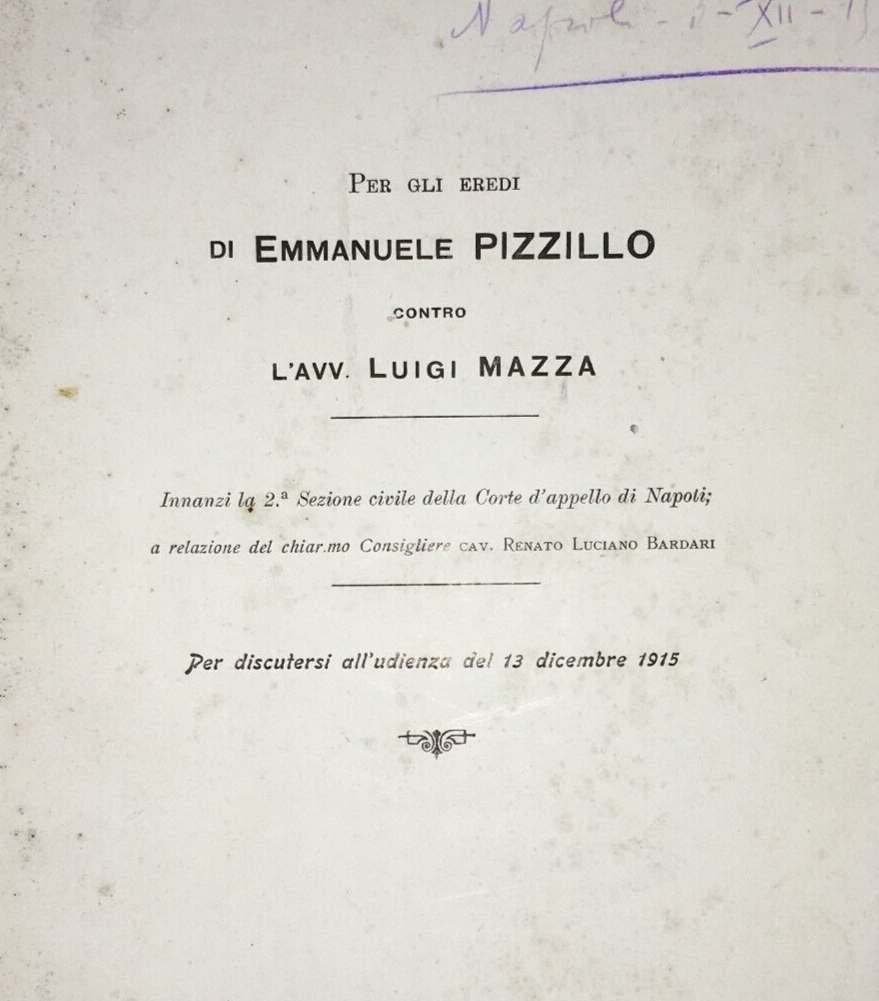 Giuridica Napoletana: Irpinia, Ariano, Pizzillo, Mazza, Caccese, Fondo Occhieta, 1915