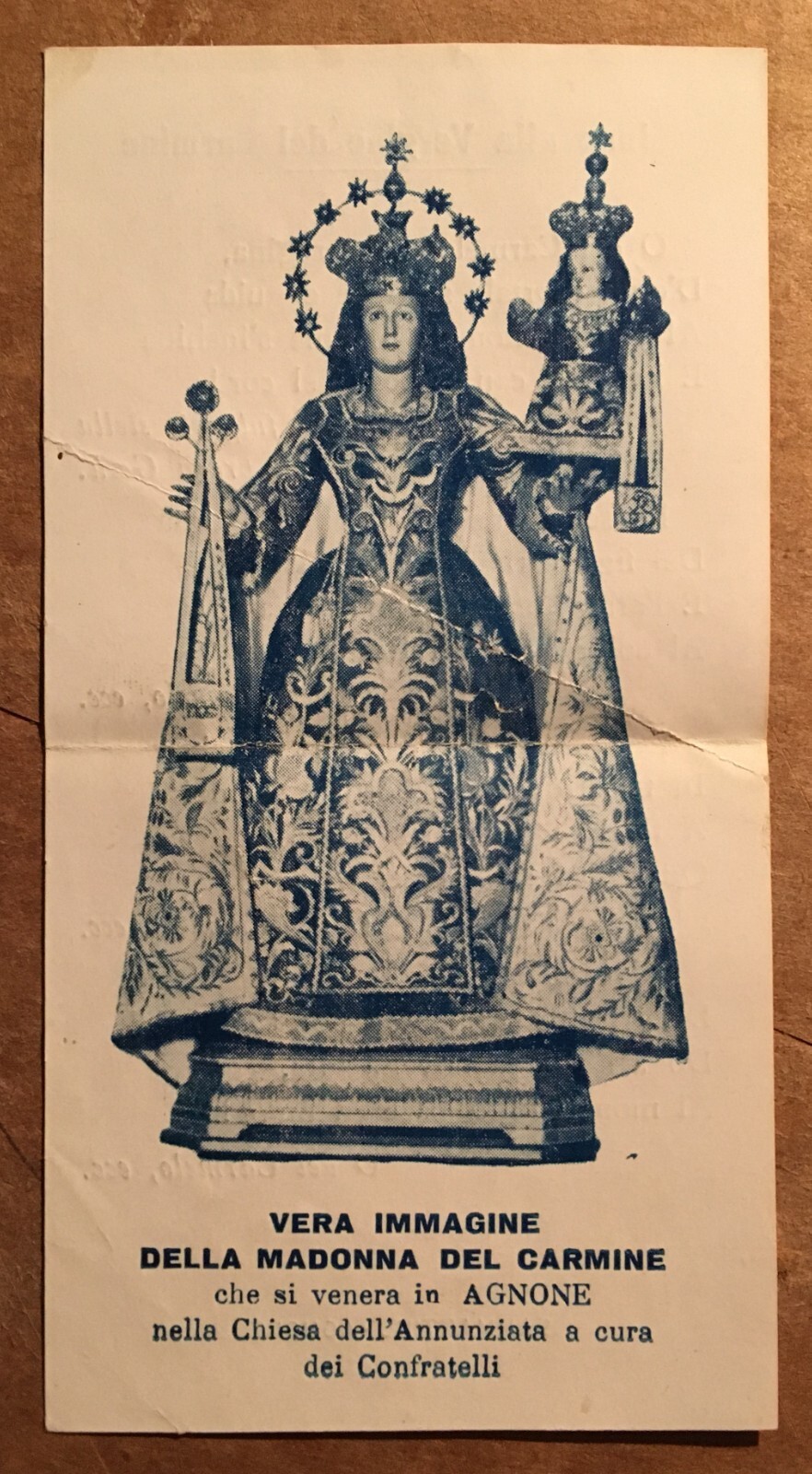 Stampa Popolare Devozionale: Madonna Del Carmine, Agnone, Molise. Santino d'Epoca