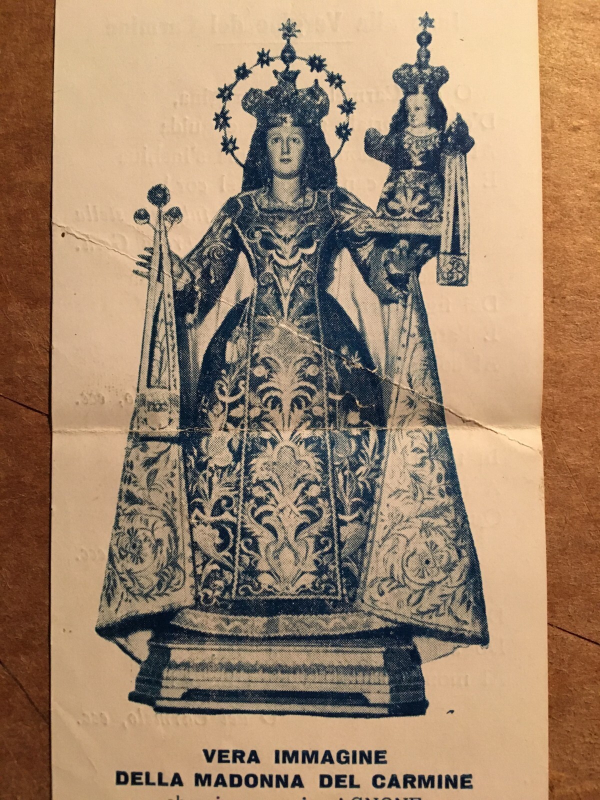Stampa Popolare Devozionale: Madonna Del Carmine, Agnone, Molise. Santino d'Epoca