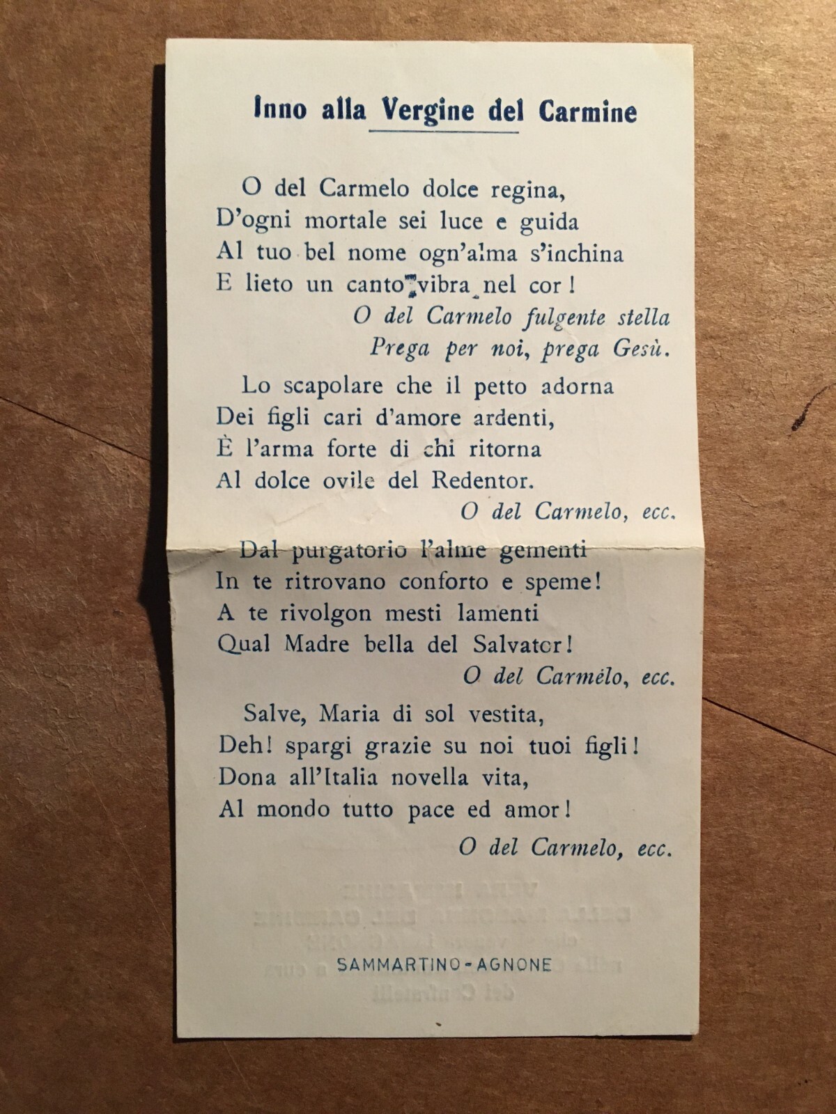Stampa Popolare Devozionale: Madonna Del Carmine, Agnone, Molise. Santino d'Epoca