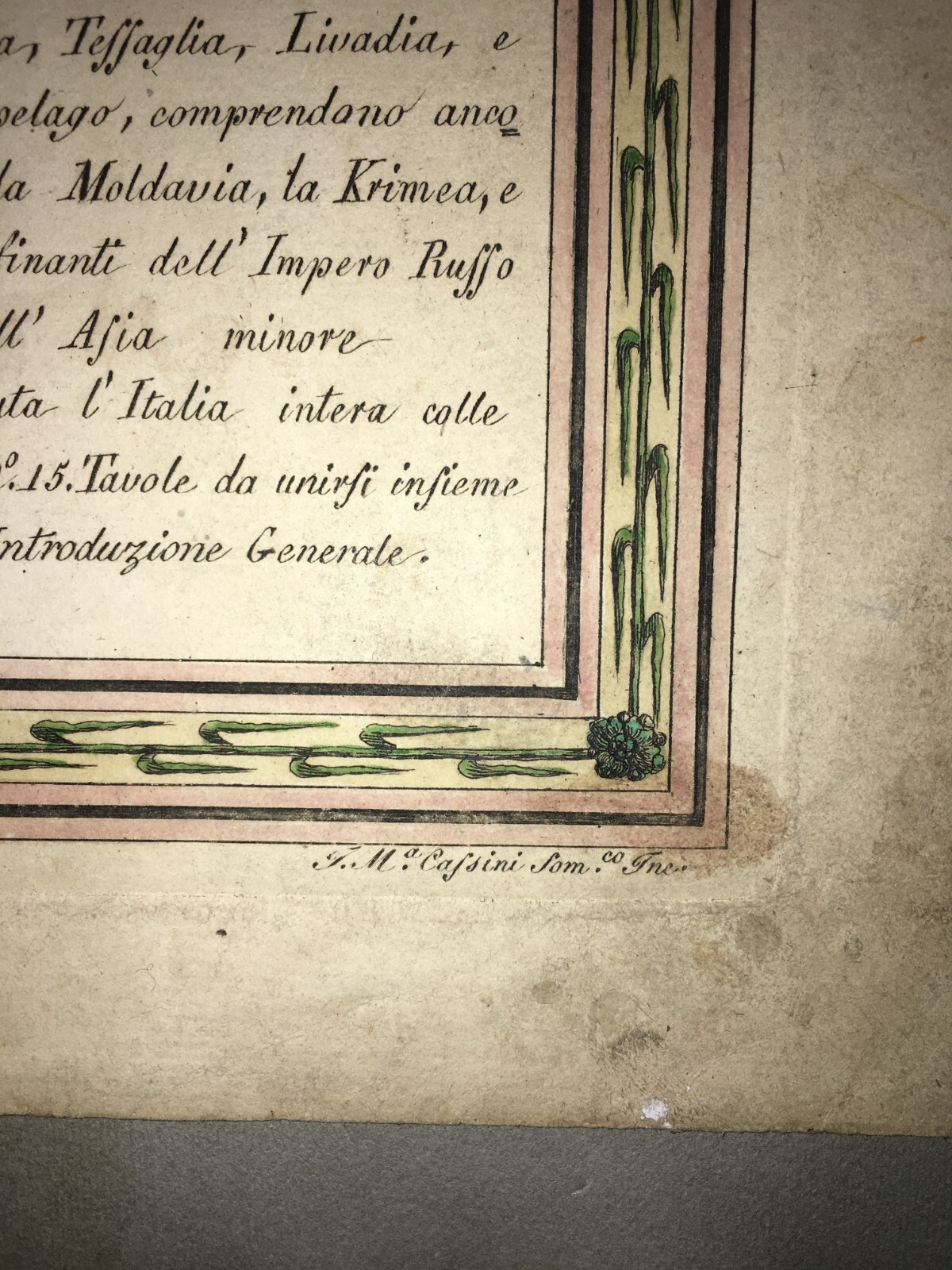 Atlante Geografico Del '700, Antica Tavola Dell'Indice, Incisione Colorata, Cassini