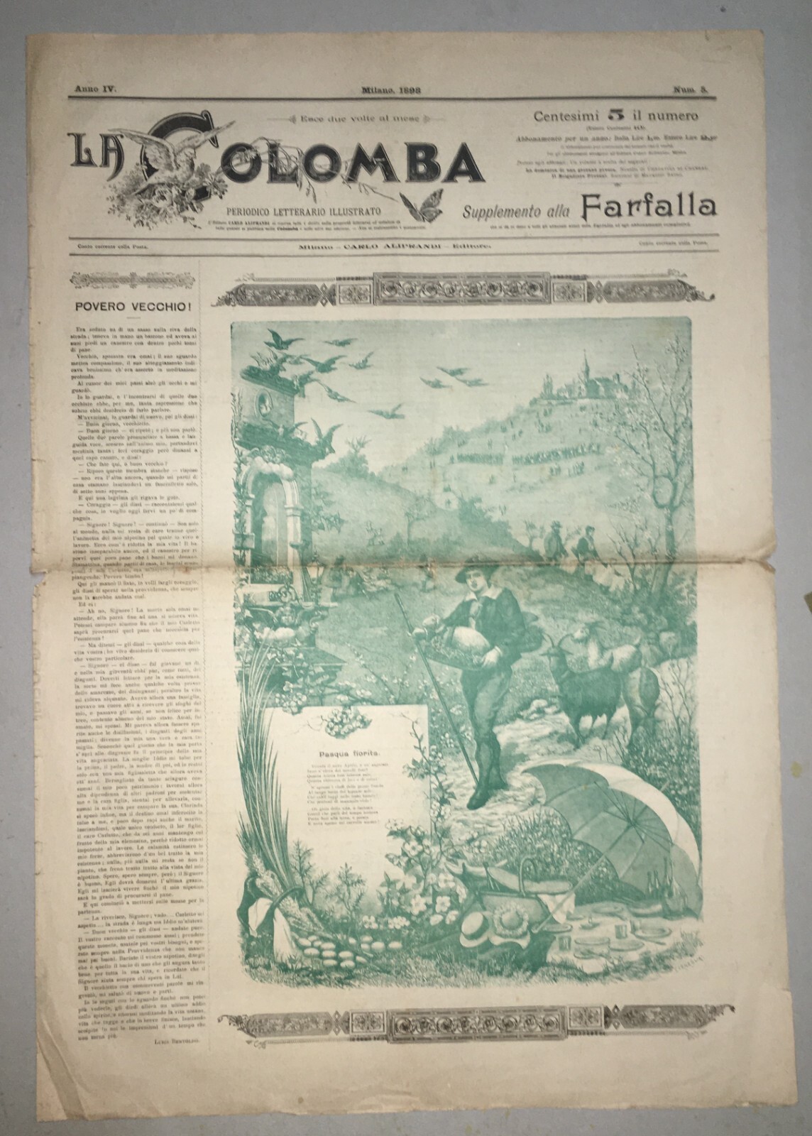 La Colomba   Antico Giornale Di Milano   Illustrato   Pubblicitaria   Napoli   Pasqua 1898