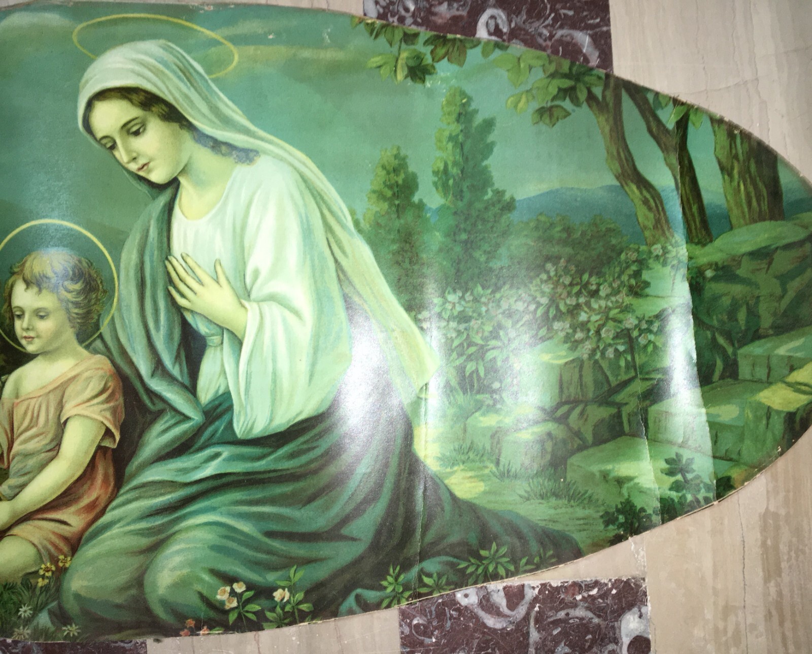 Madonna Con Bambino E Paesaggio Con Colombe, Cromolitografia