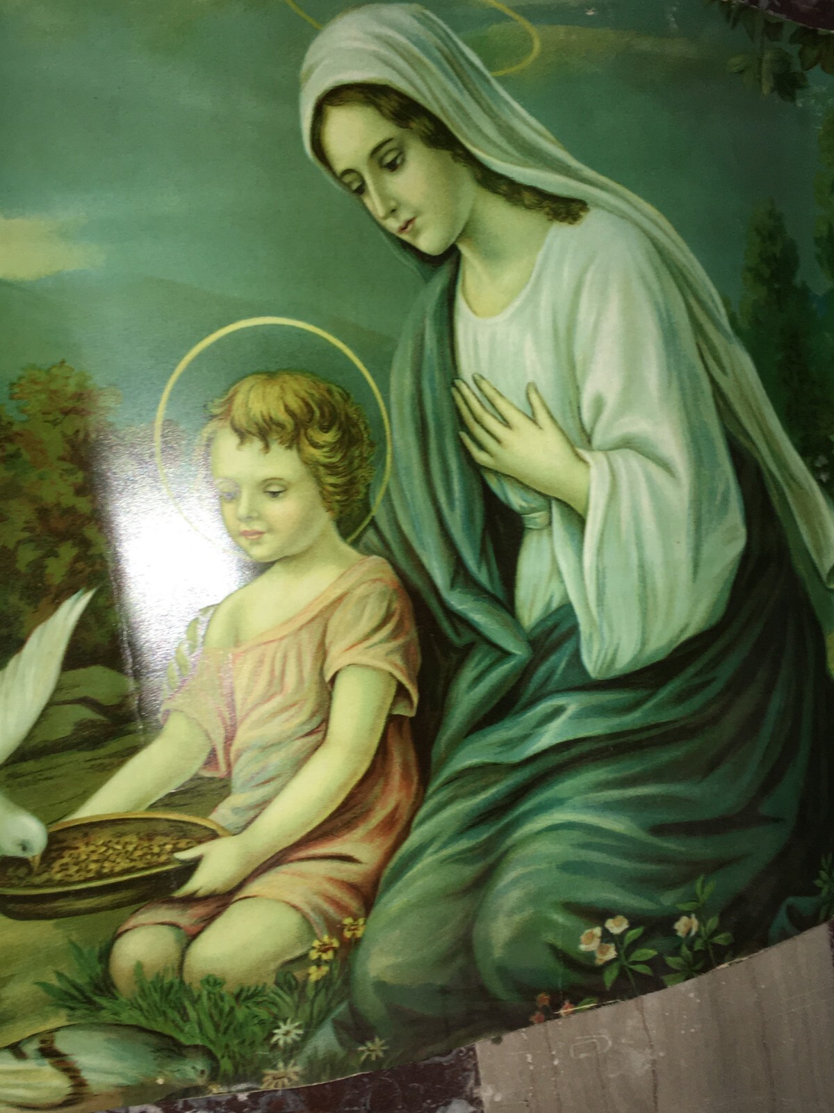 Madonna Con Bambino E Paesaggio Con Colombe, Cromolitografia