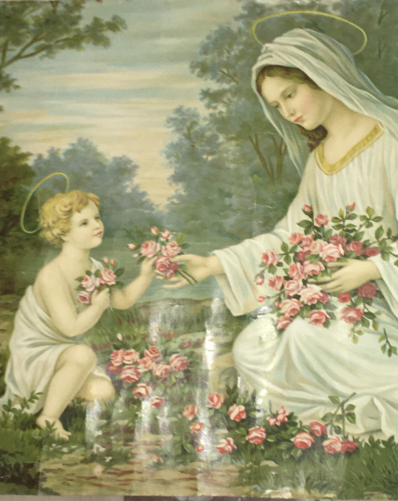Madonna Con Bambino. Grande Stampa Cromolitografica Devozionale