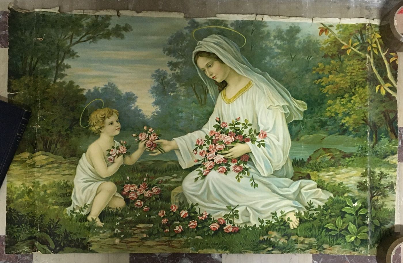 Madonna Con Bambino. Grande Stampa Cromolitografica Devozionale