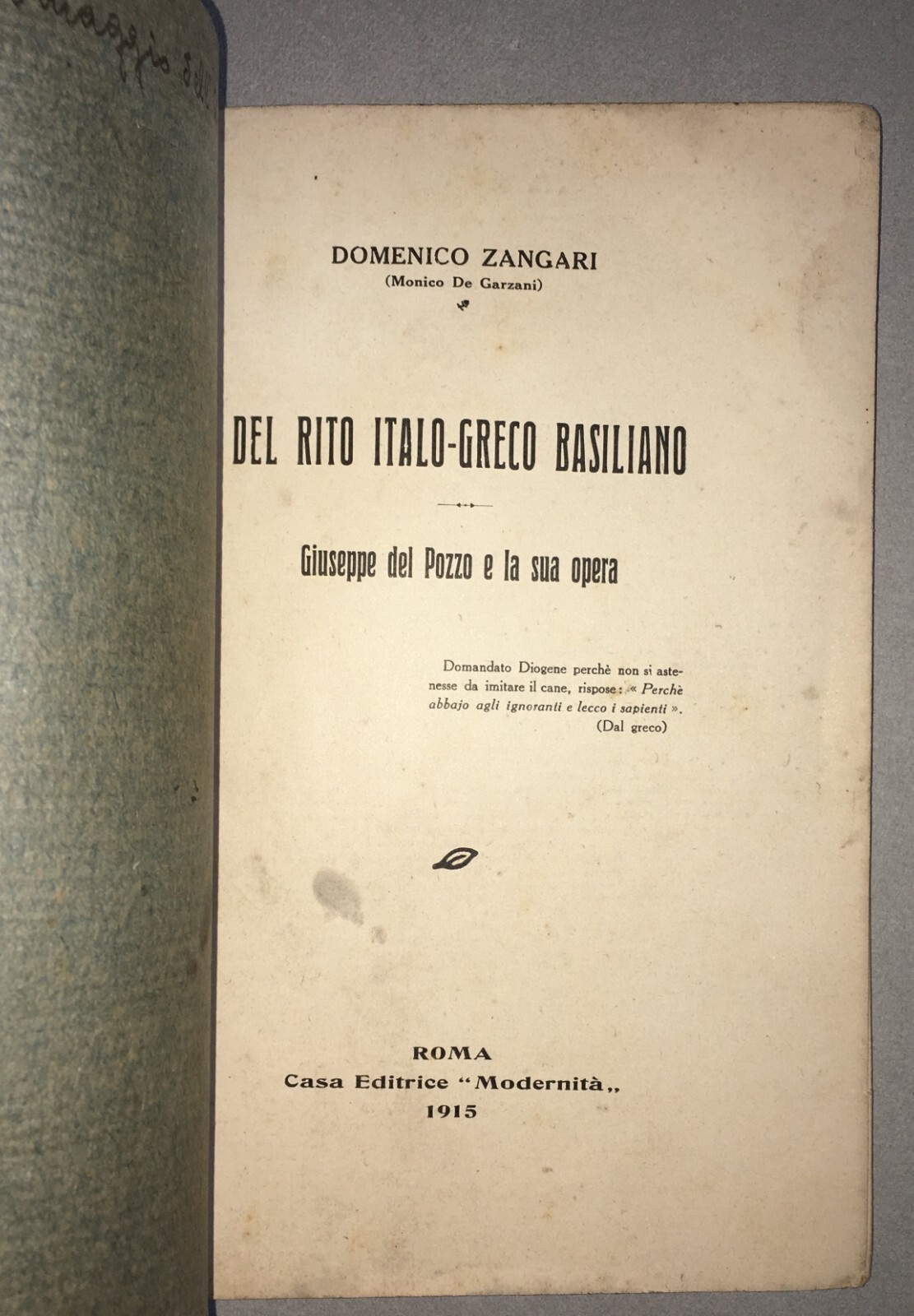 Domenico Zangari, Il Rito Italo Greco Basiliano: Giuseppe Del Pozzo E La Sua Opera (1915)