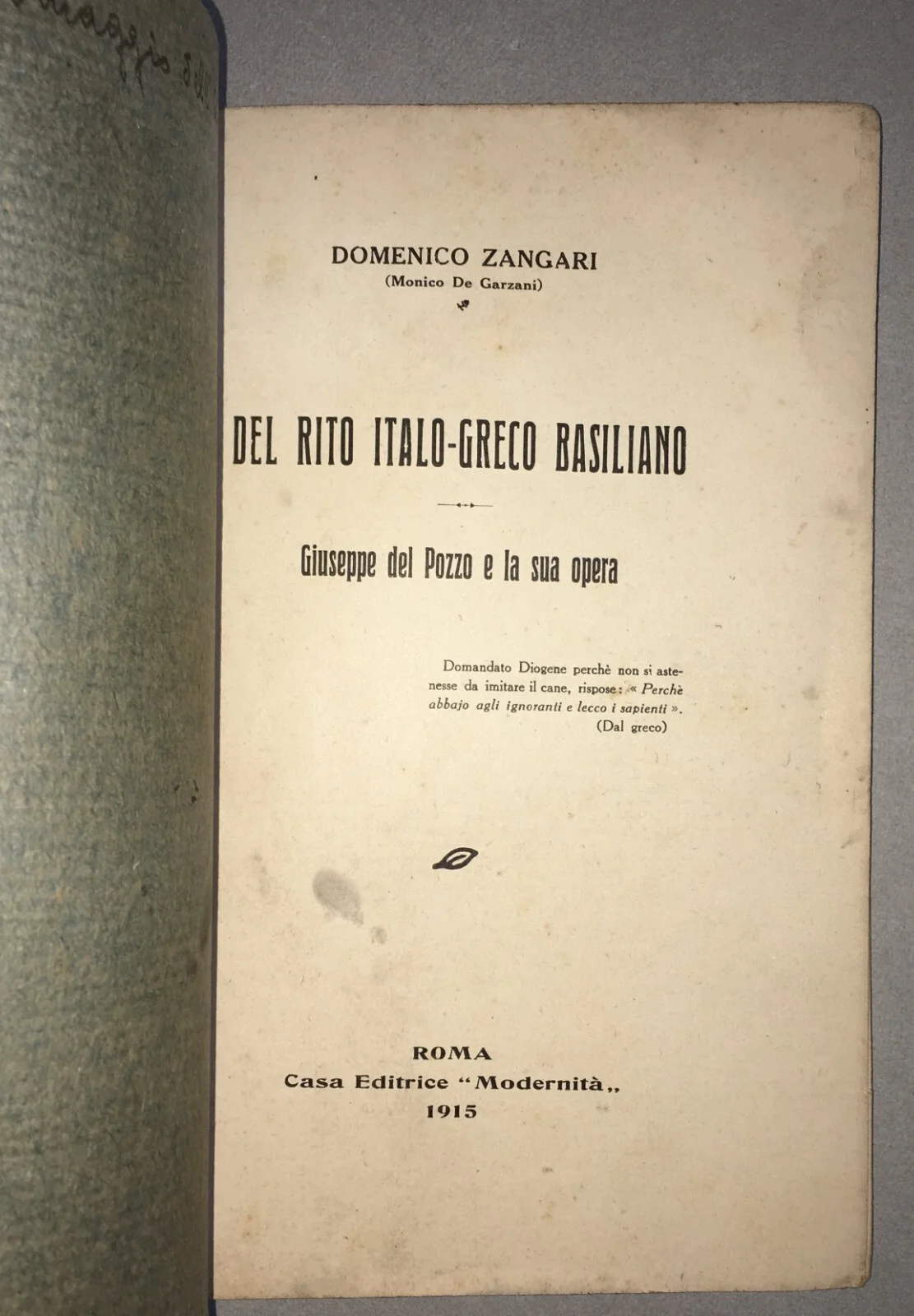 Domenico Zangari, The Italo-Greek Basilian Rite: Giuseppe Del Pozzo and His Work (1915)