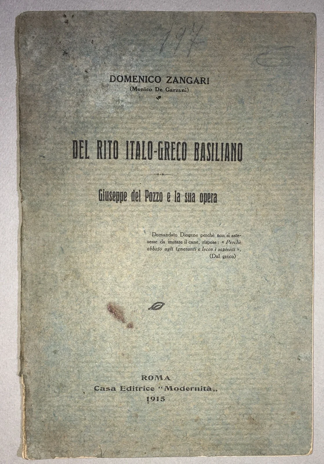 Domenico Zangari, The Italo-Greek Basilian Rite: Giuseppe Del Pozzo and His Work (1915)
