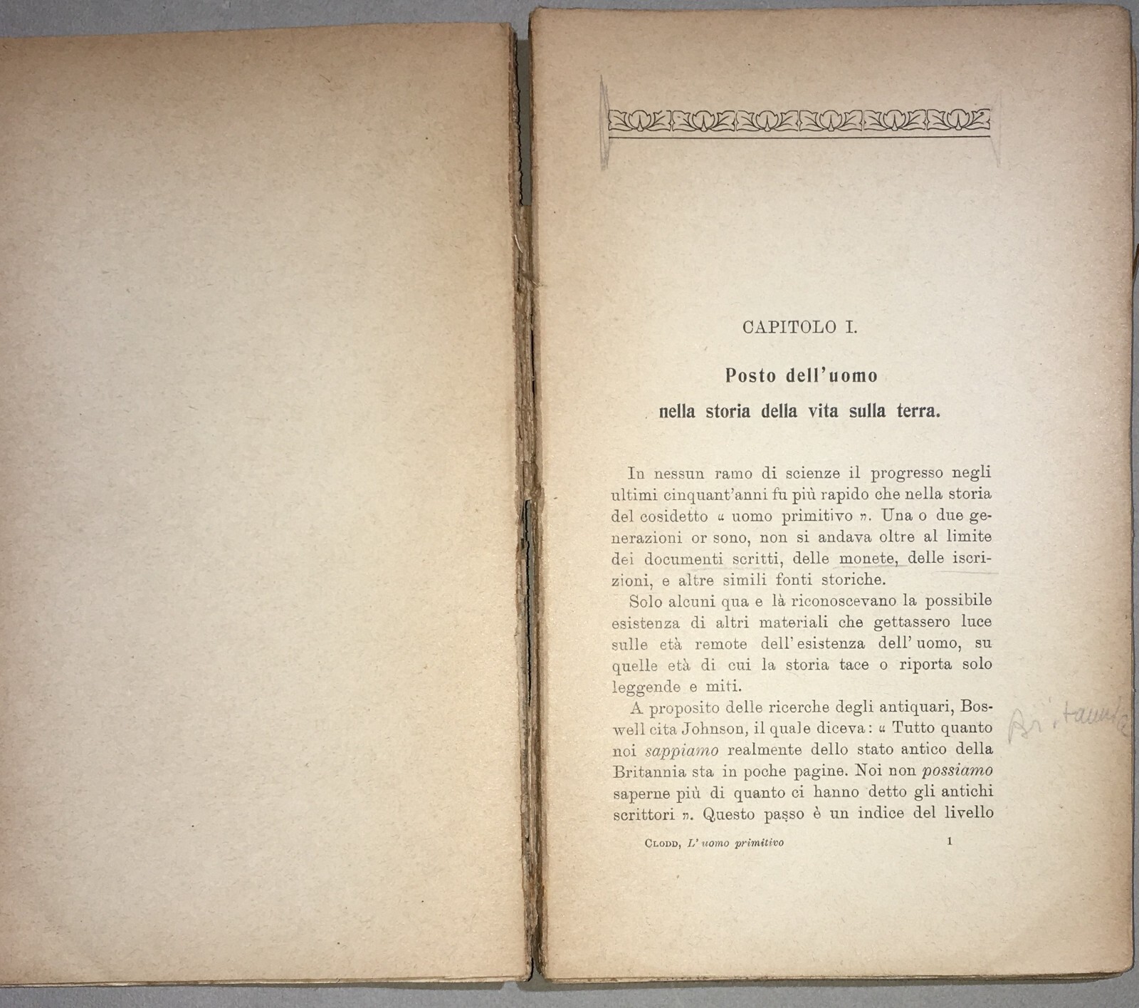 Archeologia: L'Età Della Pietra E L'Uomo Primitivo. Edizione Bocca, 1923