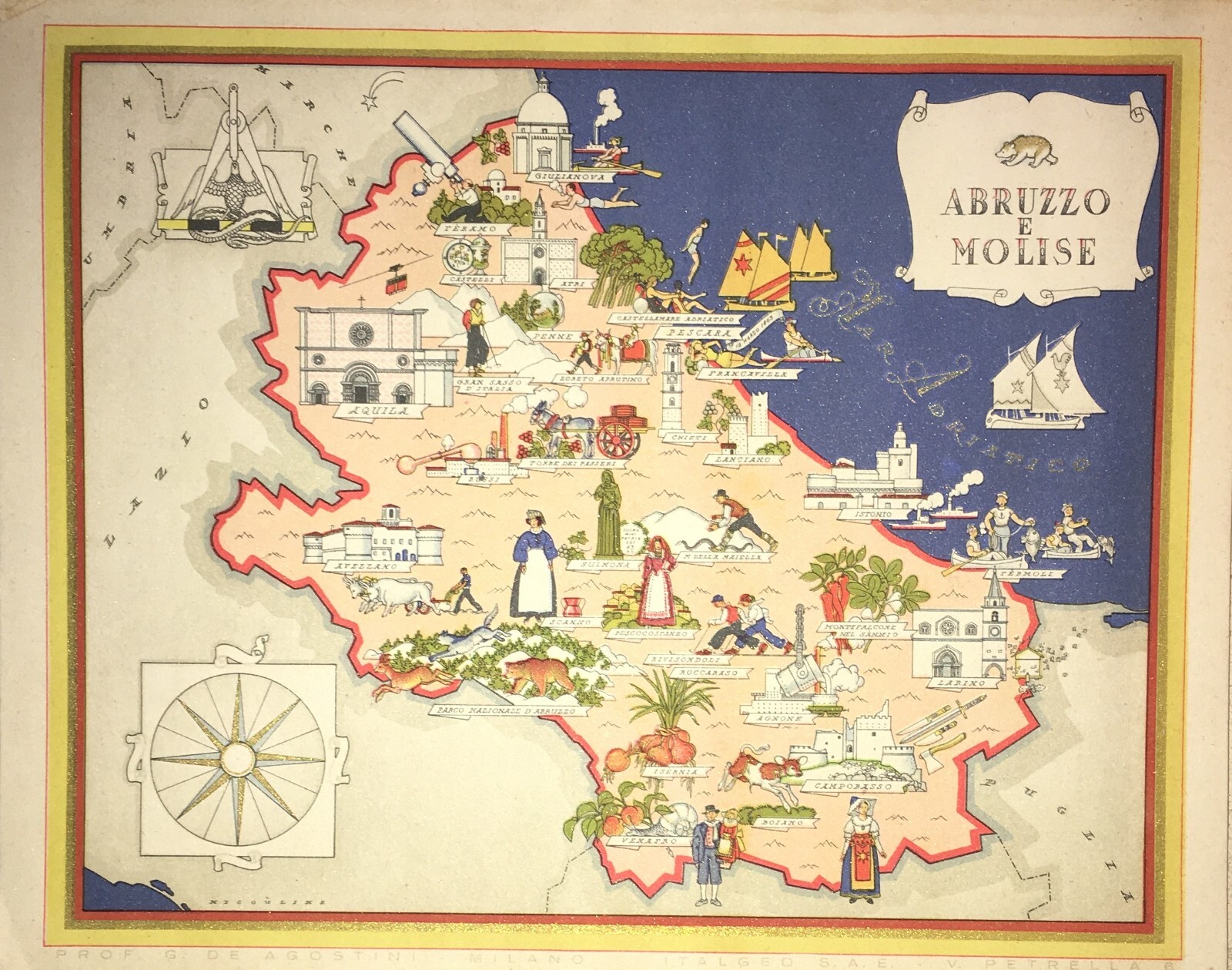 Abruzzo E Molise: Mappa Cartografica Artistica Di Vsevolode Nicouline