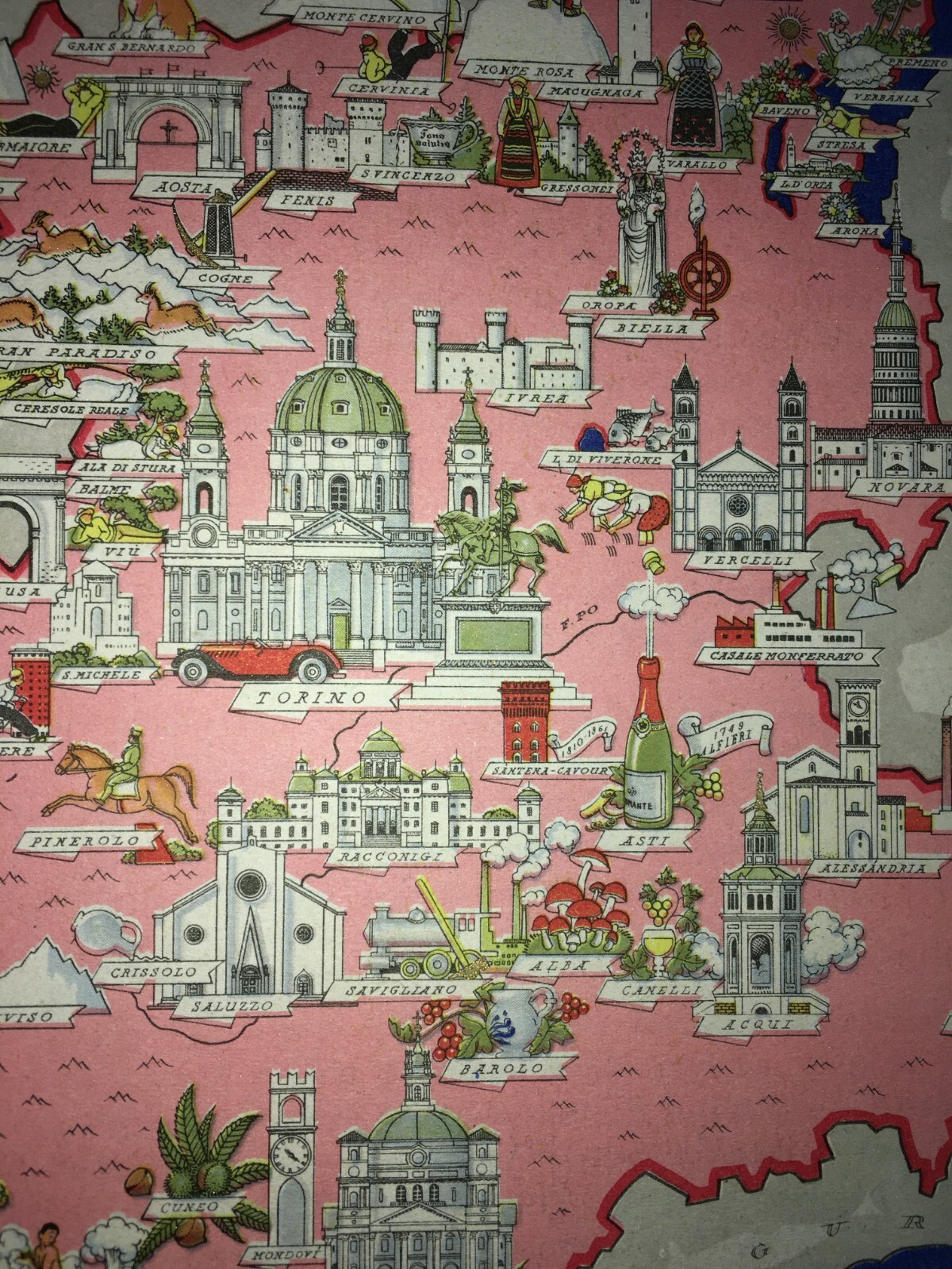 Arte, Folklore E Cartografia Del Piemonte: Mappa Di Vsevolode Nicouline Con Torino, Aosta E Novara