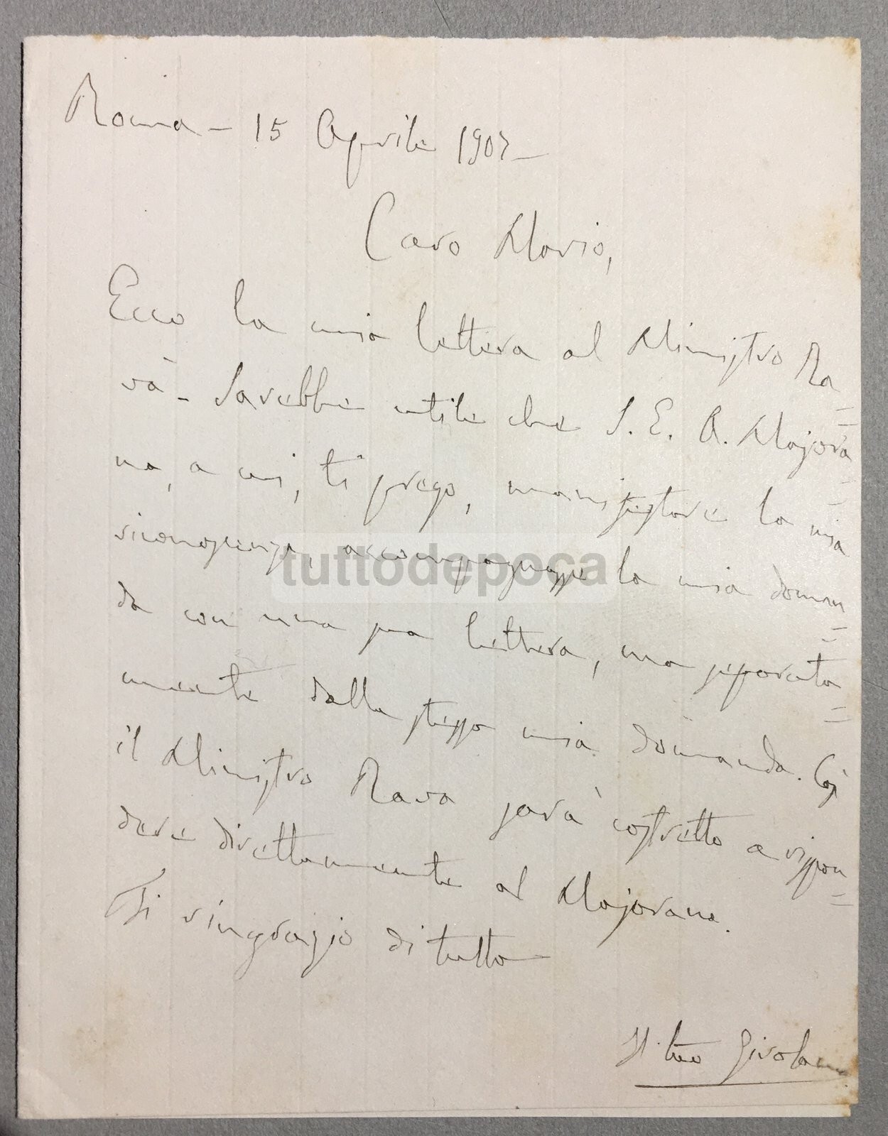 Puglia, Molfetta: Antica Corrispondenza Tra Girolamo Nisio E Mario Mandalari, Roma 1907