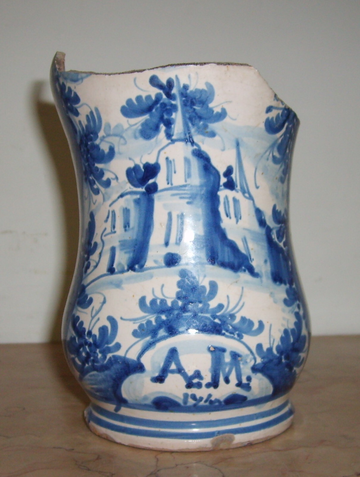 Antica Maiolica Meridionale   Albarello   Vaso Da Farmacia   Veduta Paesaggistica   '700