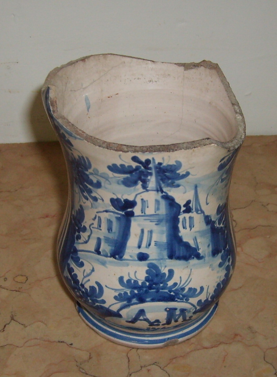 Antica Maiolica Meridionale   Albarello   Vaso Da Farmacia   Veduta Paesaggistica   '700