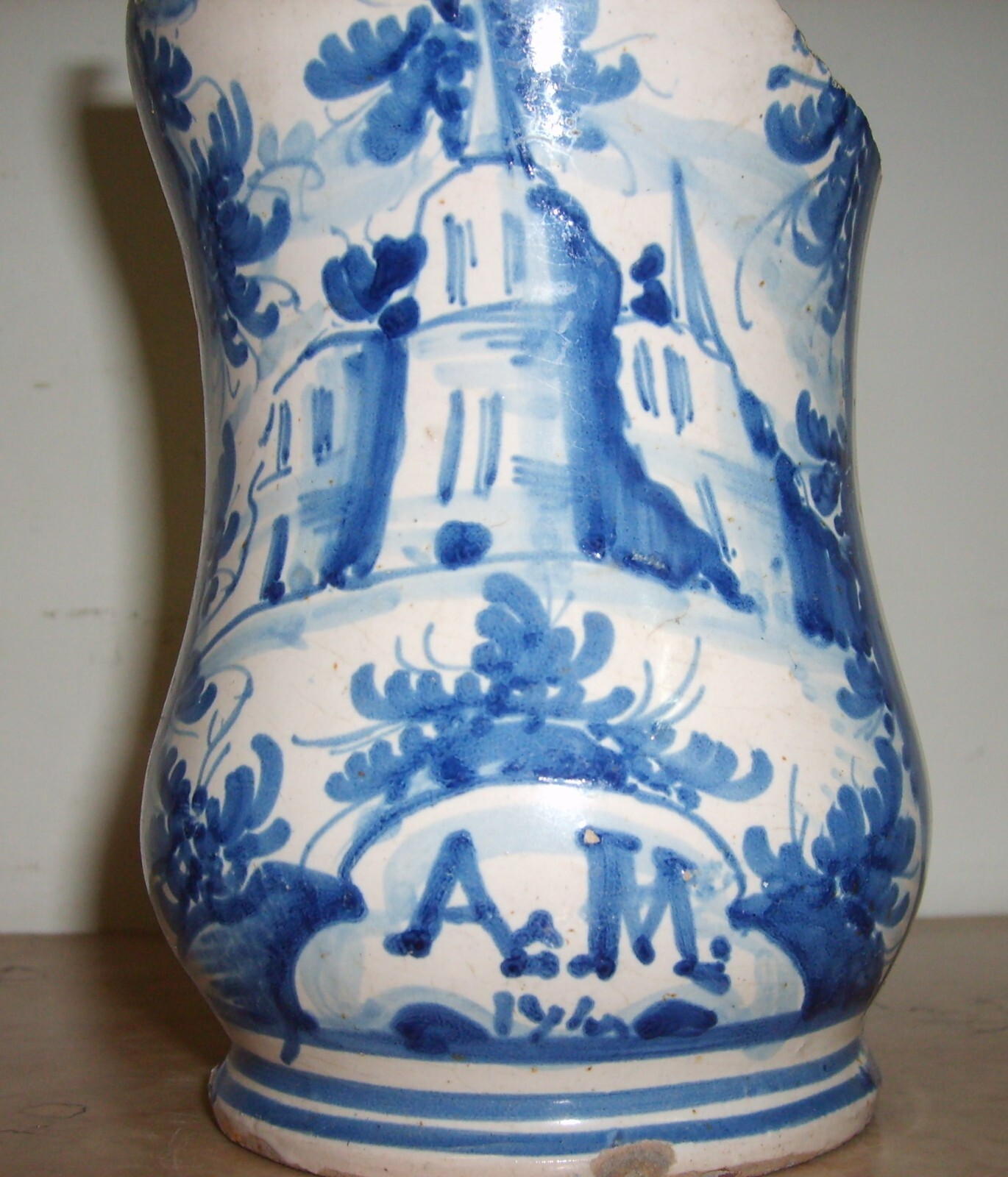 Antica Maiolica Meridionale   Albarello   Vaso Da Farmacia   Veduta Paesaggistica   '700