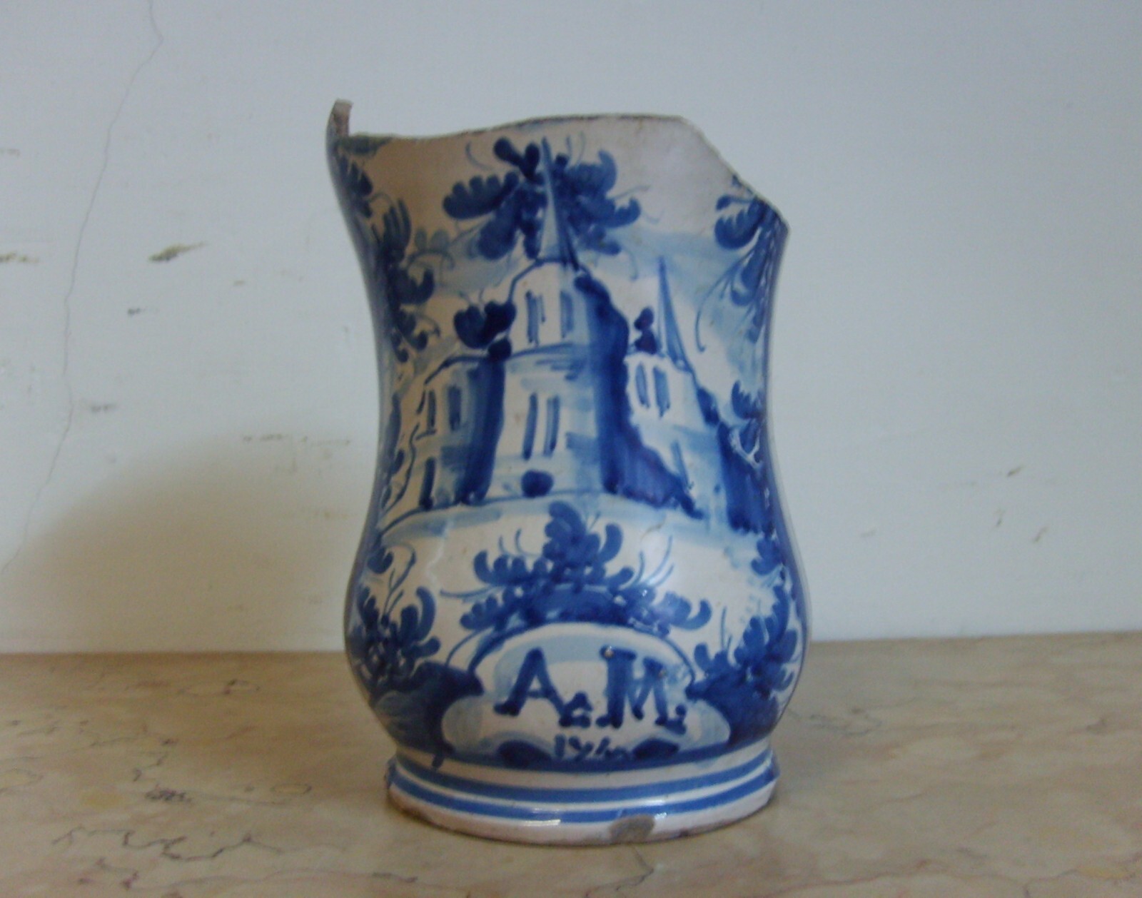 Antica Maiolica Meridionale   Albarello   Vaso Da Farmacia   Veduta Paesaggistica   '700