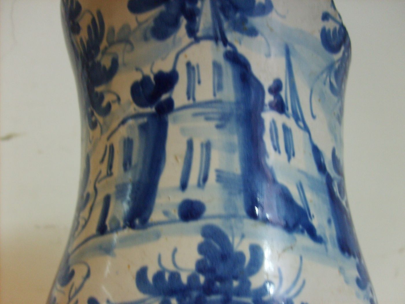 Antica Maiolica Meridionale   Albarello   Vaso Da Farmacia   Veduta Paesaggistica   '700