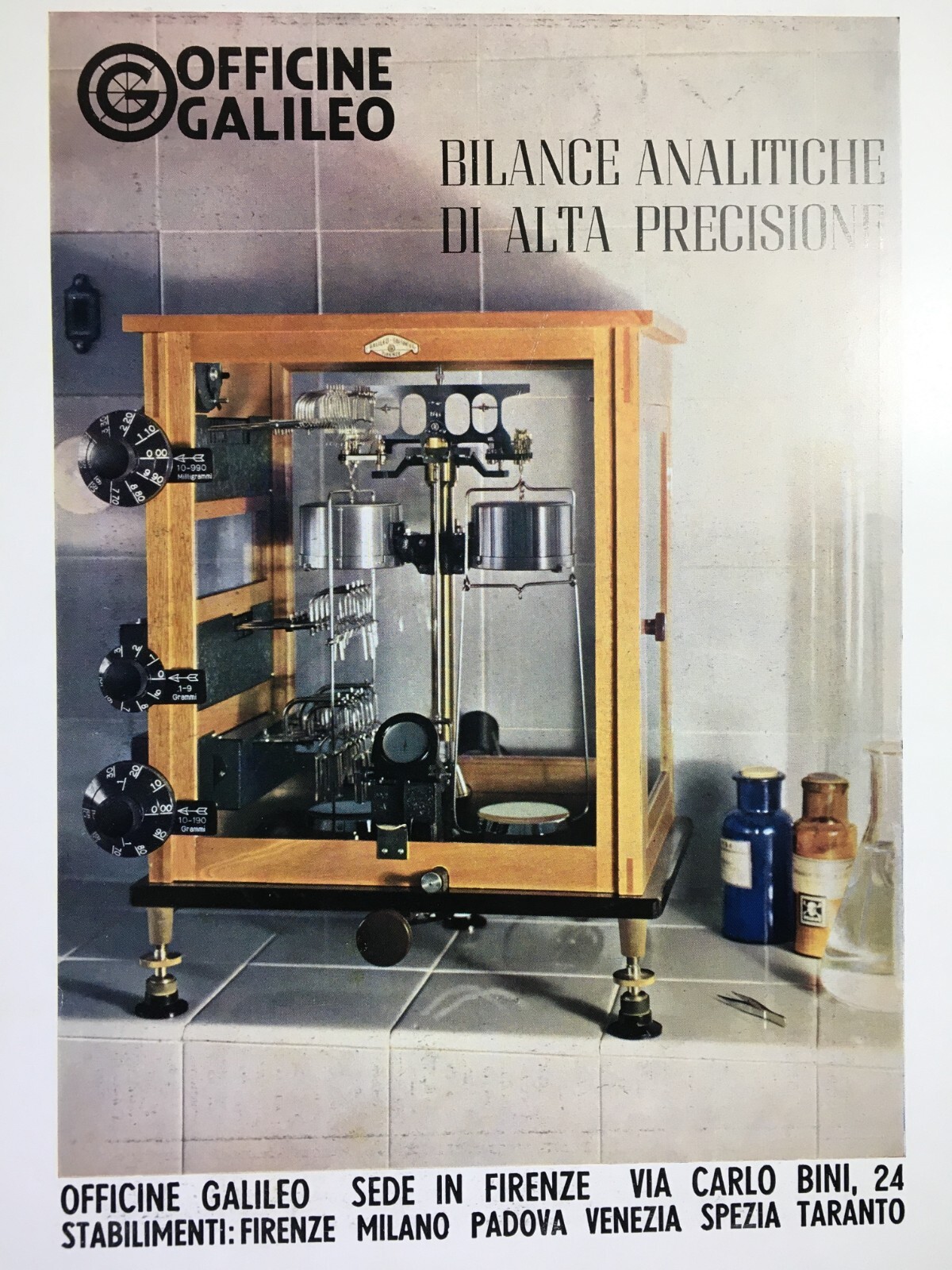 1941 Stampa Pubblicitaria Bilance Analitiche Officine Galileo E Laboratorio Gemmologia
