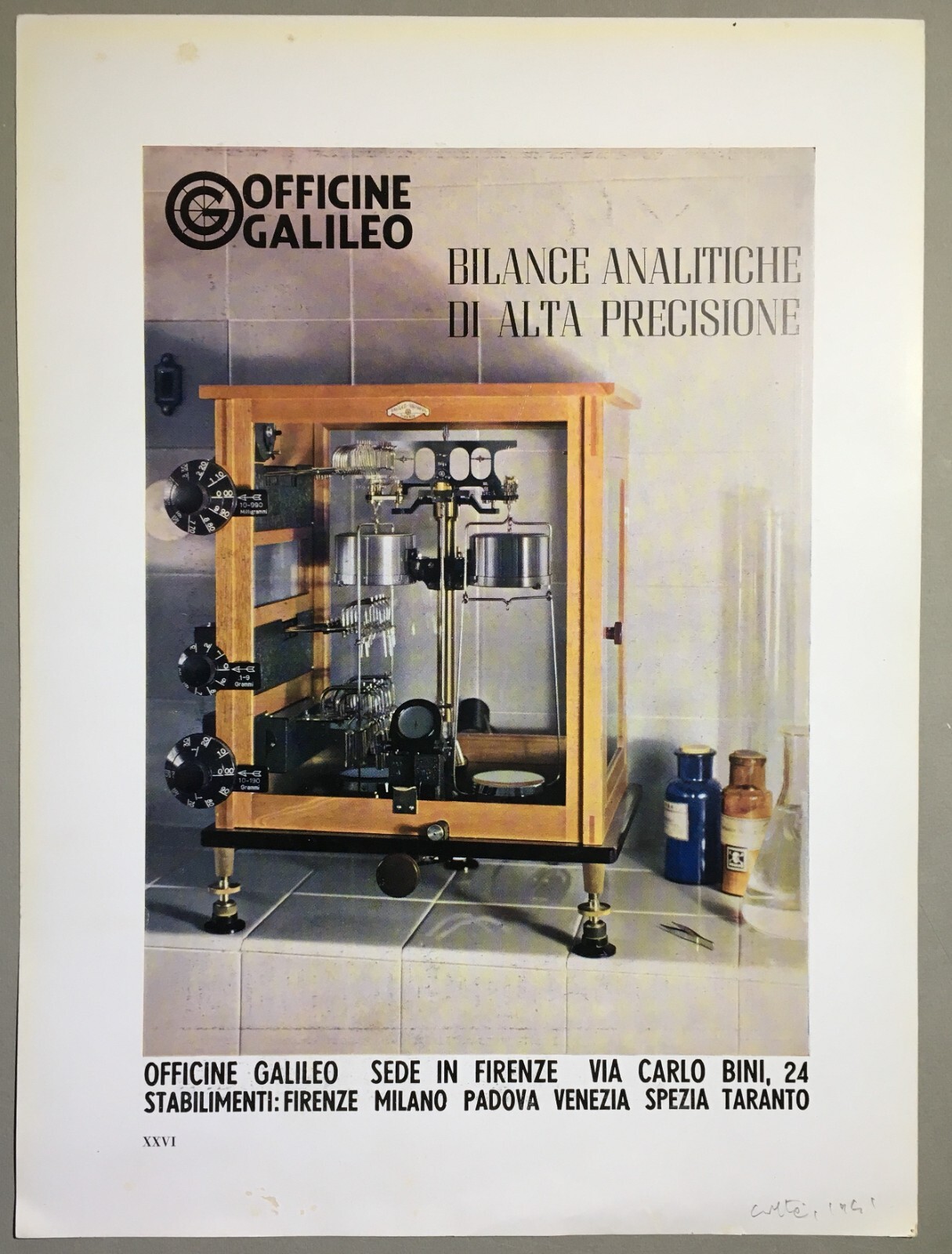 1941 Stampa Pubblicitaria Bilance Analitiche Officine Galileo E Laboratorio Gemmologia