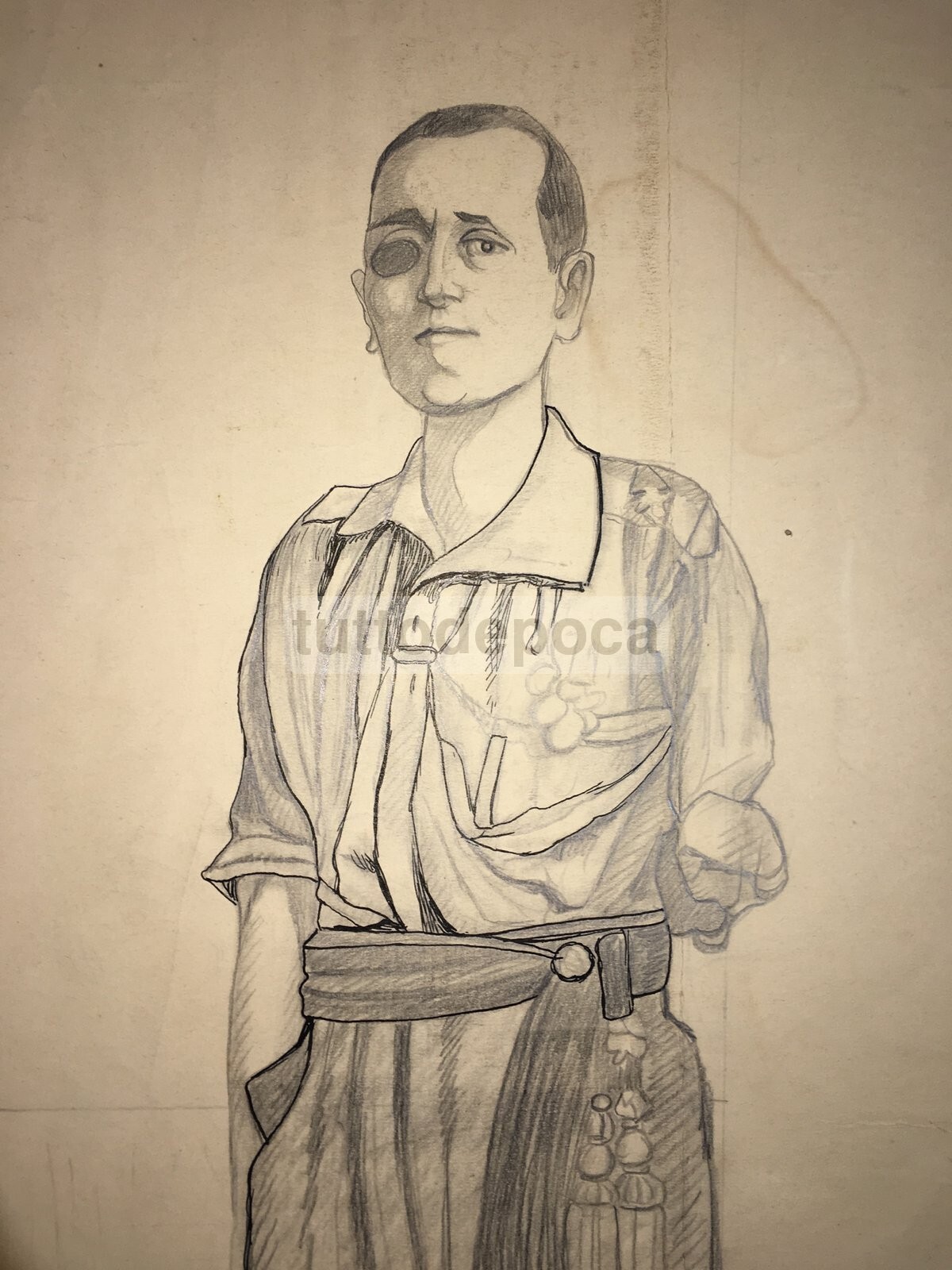 Ritratto Del Generale José Millán Astray E Bozzetto Di Soldato Con Fucile, Disegno A Matita