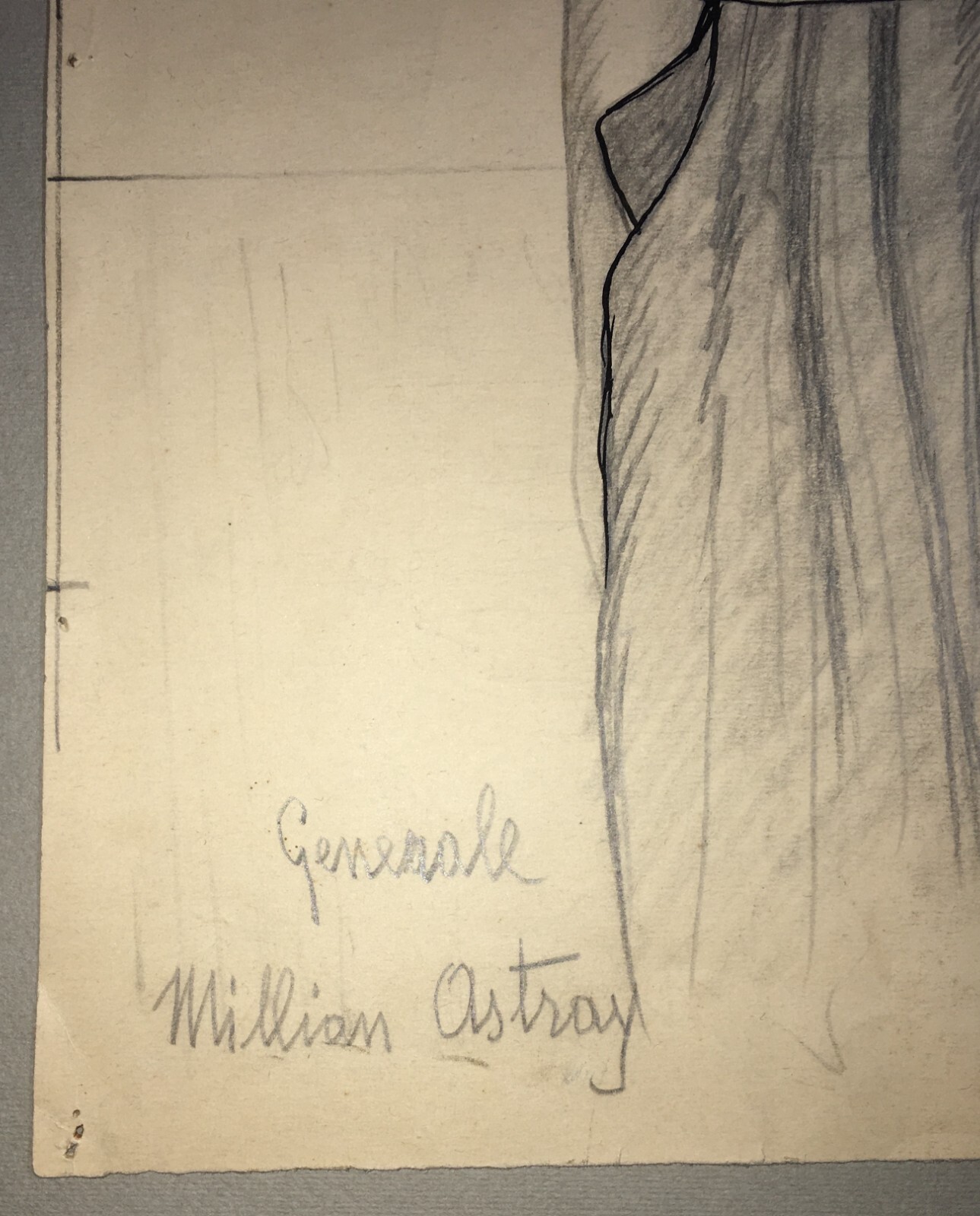 Ritratto Del Generale José Millán Astray E Bozzetto Di Soldato Con Fucile, Disegno A Matita