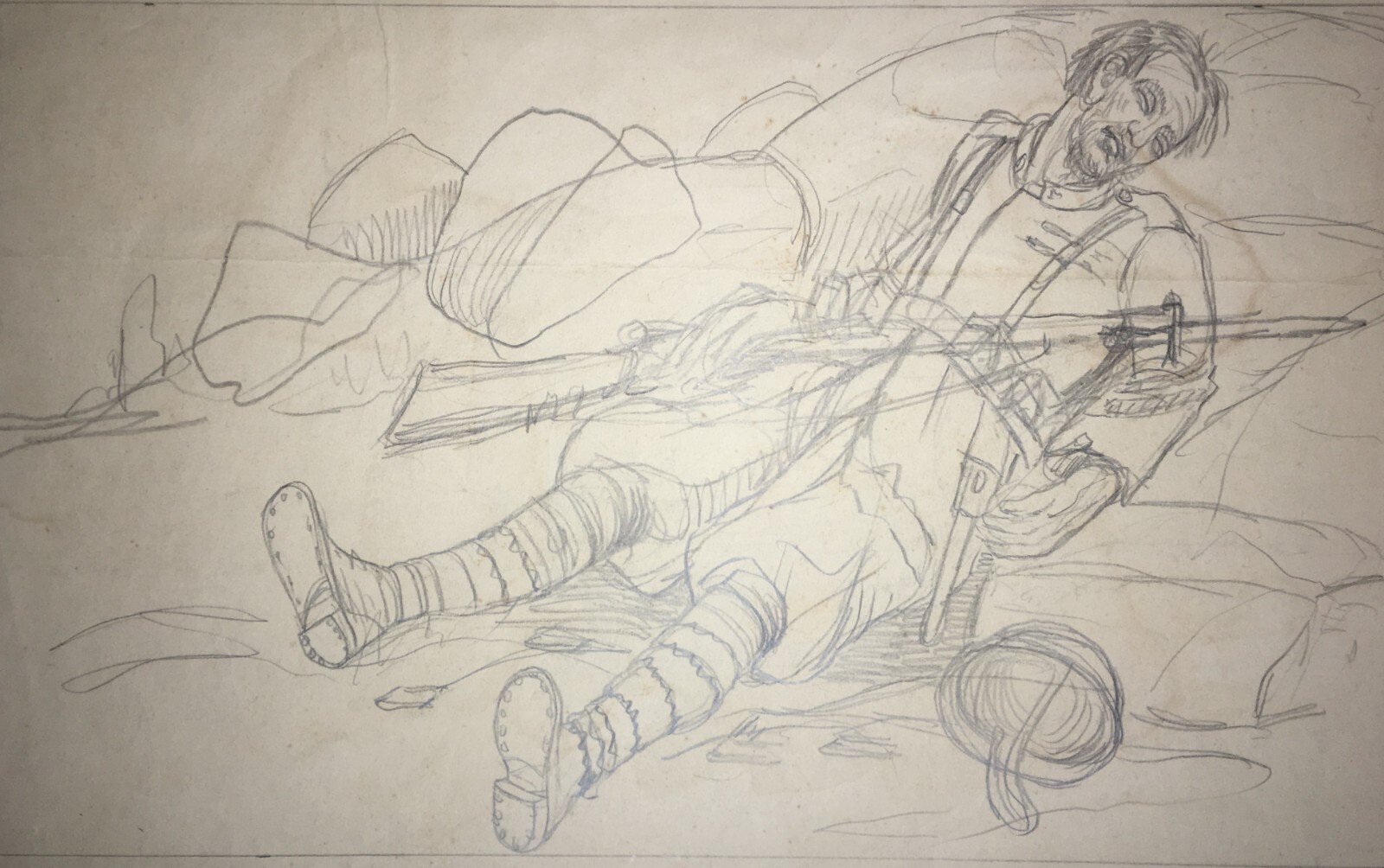 Ritratto Del Generale José Millán Astray E Bozzetto Di Soldato Con Fucile, Disegno A Matita