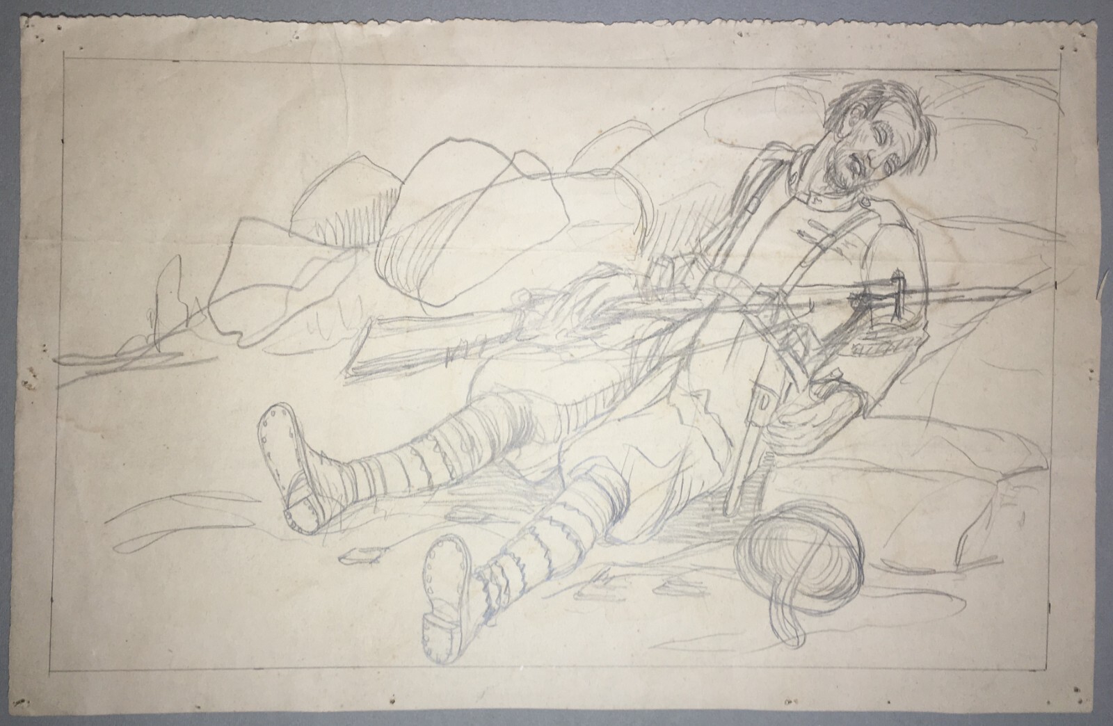 Ritratto Del Generale José Millán Astray E Bozzetto Di Soldato Con Fucile, Disegno A Matita