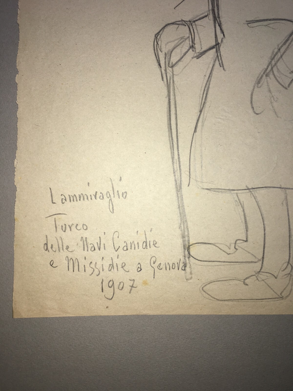 Ammiraglio Turco E Commendatore Coscia, 1907: Disegno Caricaturale A Matita (Genova)