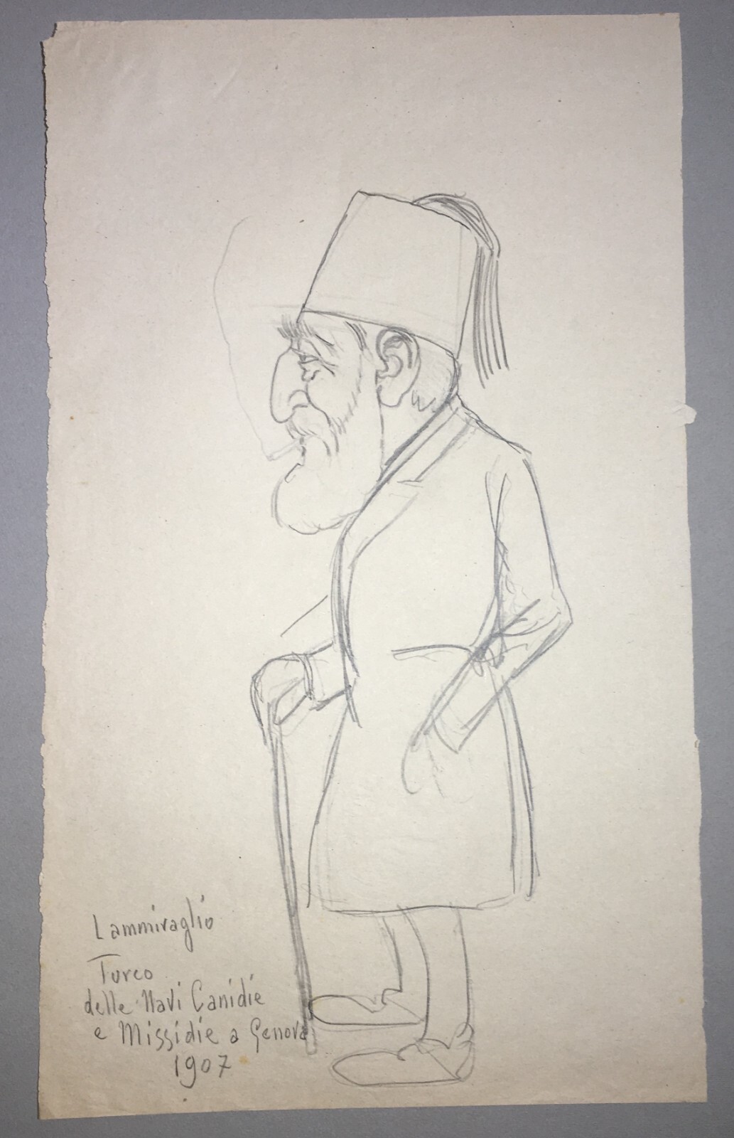 Ammiraglio Turco E Commendatore Coscia, 1907: Disegno Caricaturale A Matita (Genova)