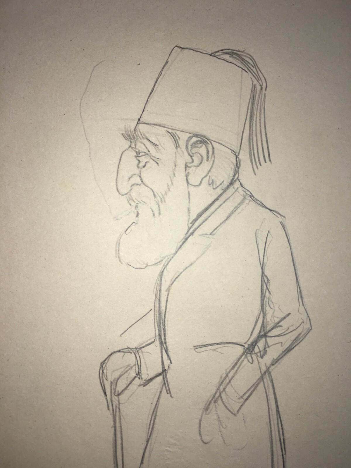 Ammiraglio Turco E Commendatore Coscia, 1907: Disegno Caricaturale A Matita (Genova)