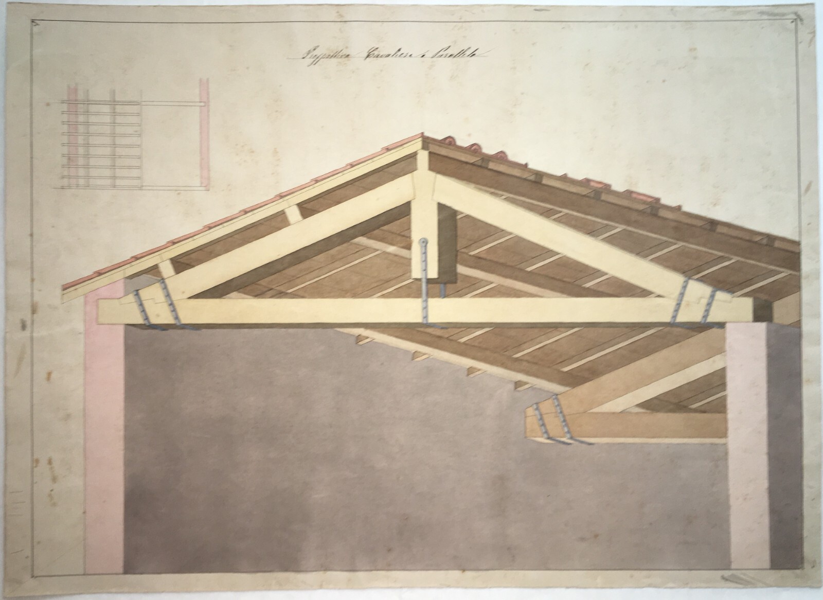 Arte, Architettura E Ingegneria: Antico Disegno Architettonico In Prospettiva Cavaliera