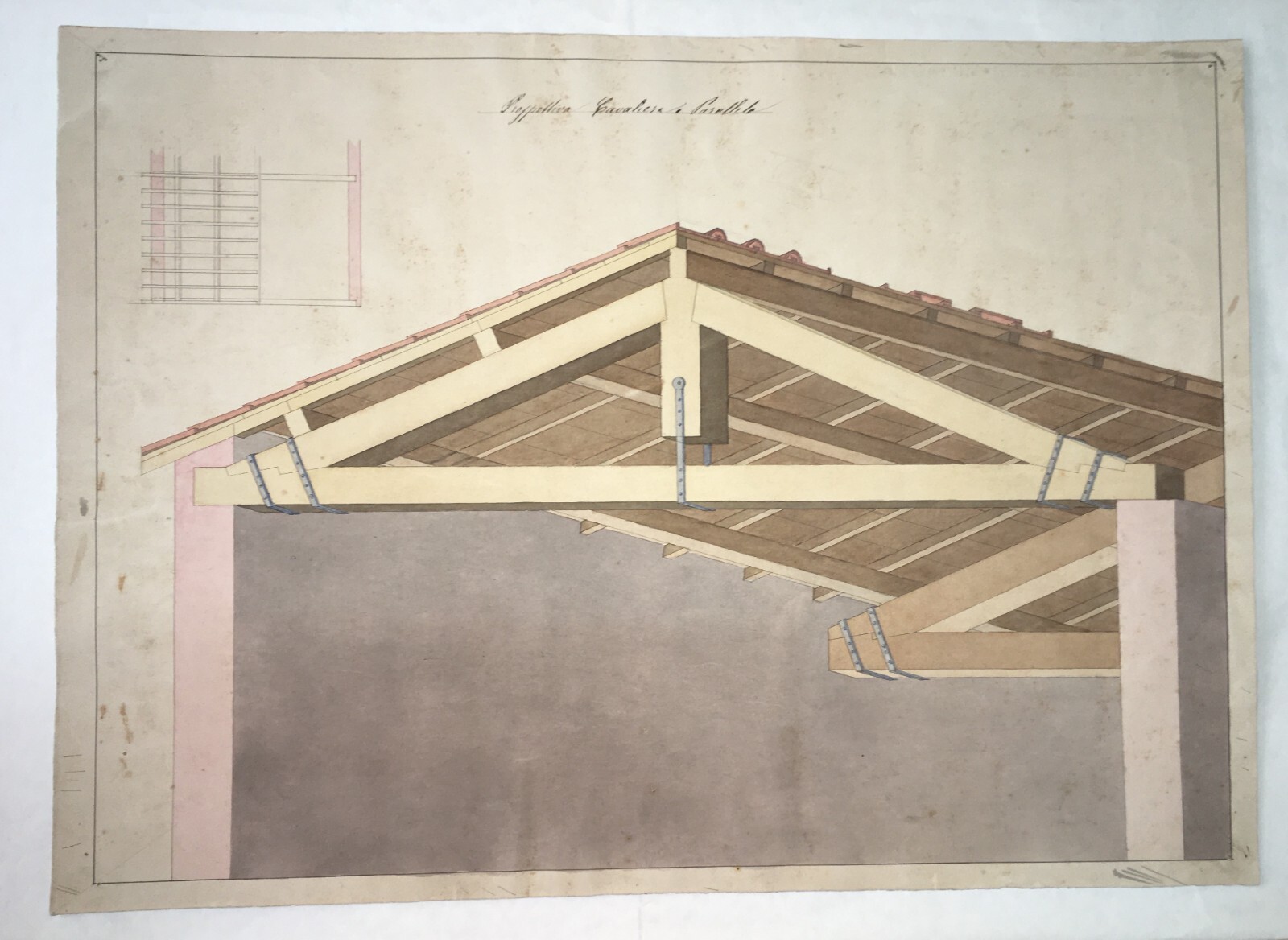 Arte, Architettura E Ingegneria: Antico Disegno Architettonico In Prospettiva Cavaliera