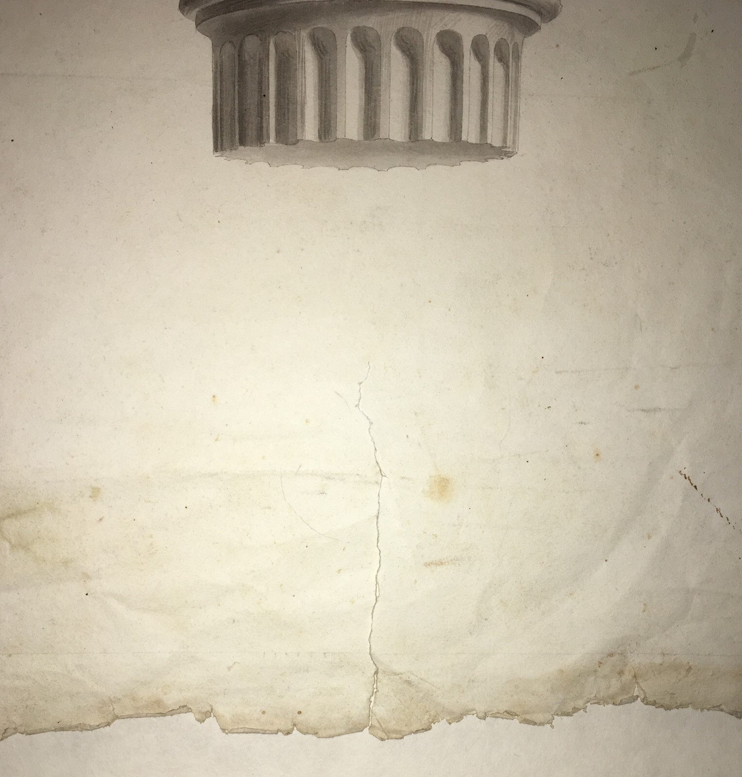 Arte, Architettura, Ingegneria: Antico Disegno Architettonico Di Prospettiva Con Capitello