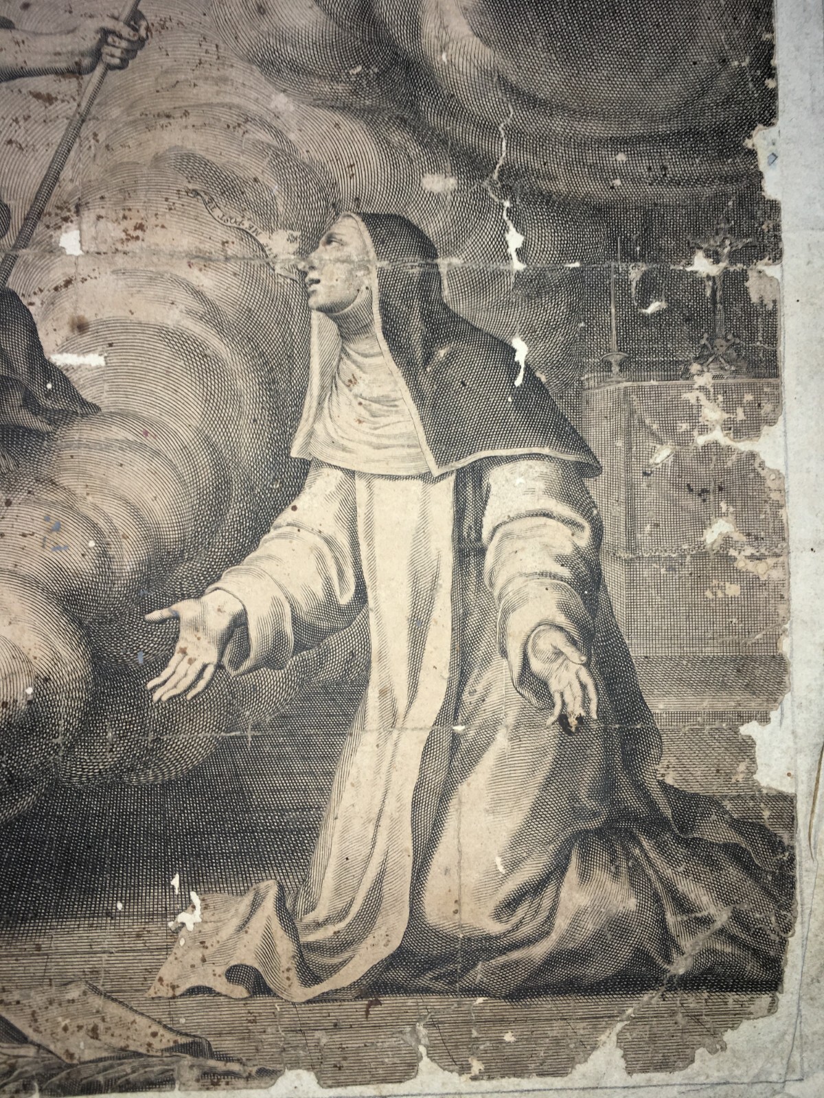 Antico Disegno Di Nudo Maschile E Stampa Devozionale Di Santa Caterina