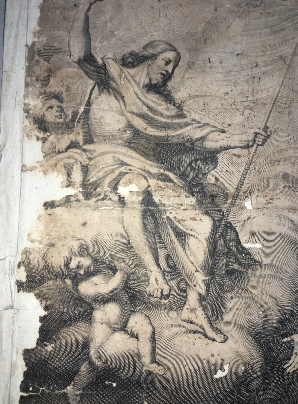 Antico Disegno Di Nudo Maschile E Stampa Devozionale Di Santa Caterina