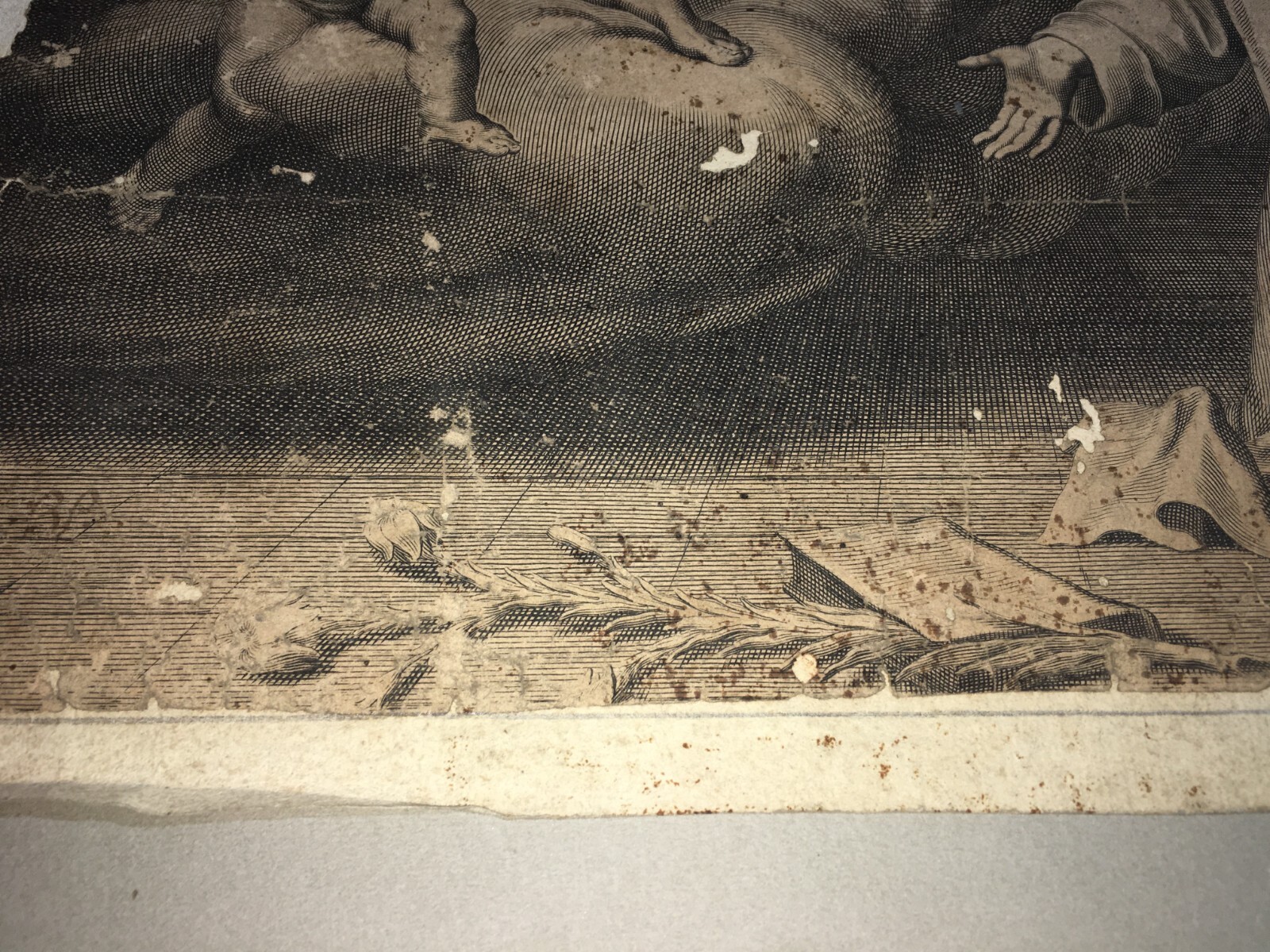 Antico Disegno Di Nudo Maschile E Stampa Devozionale Di Santa Caterina