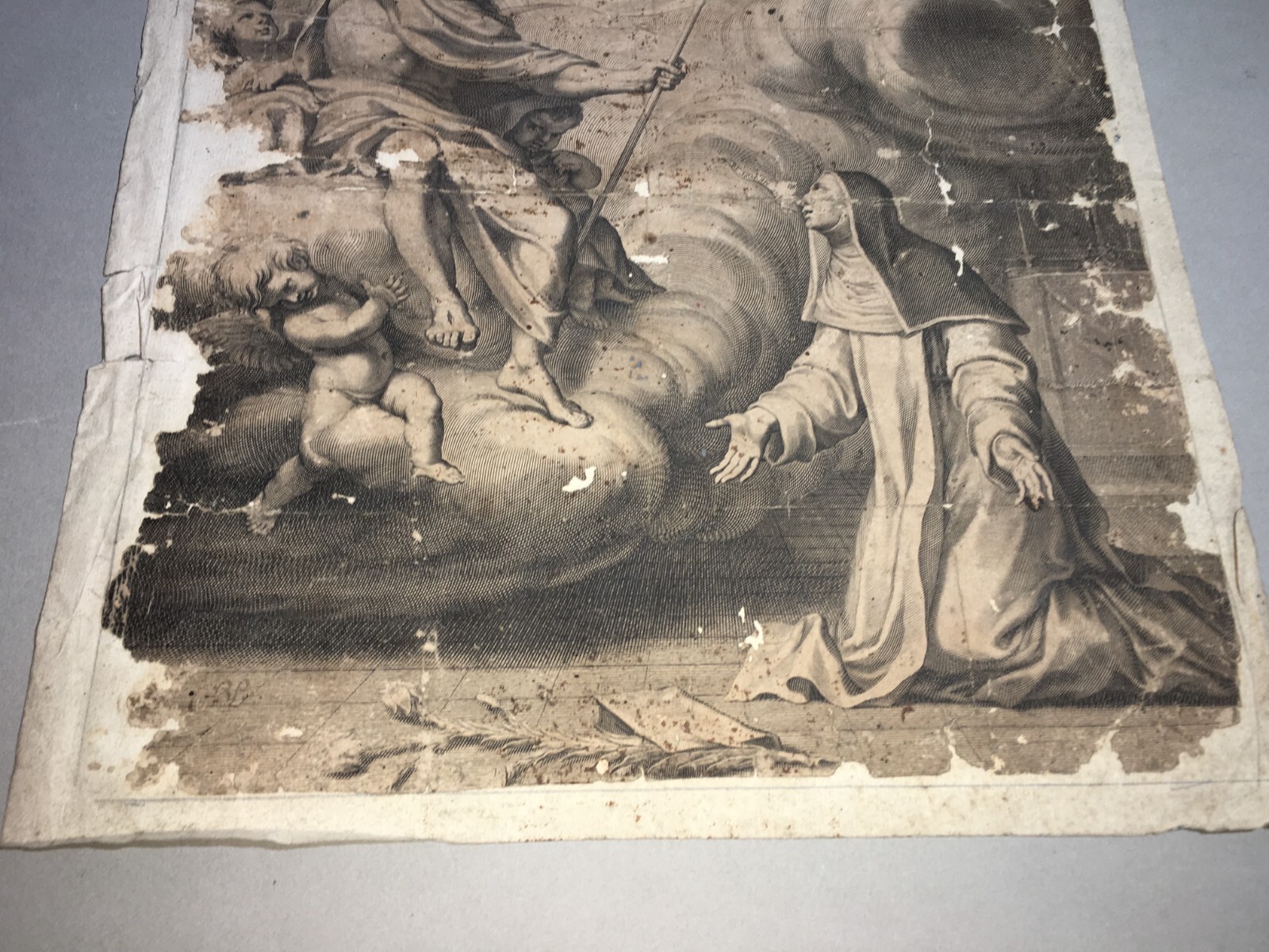 Antico Disegno Di Nudo Maschile E Stampa Devozionale Di Santa Caterina