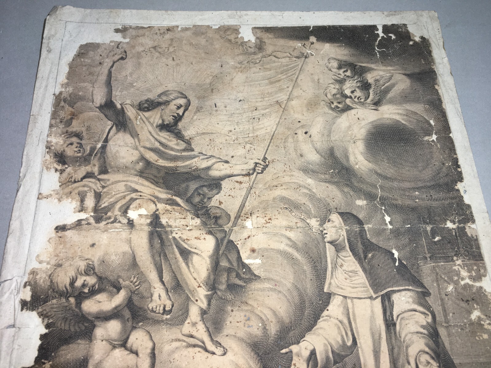 Antico Disegno Di Nudo Maschile E Stampa Devozionale Di Santa Caterina