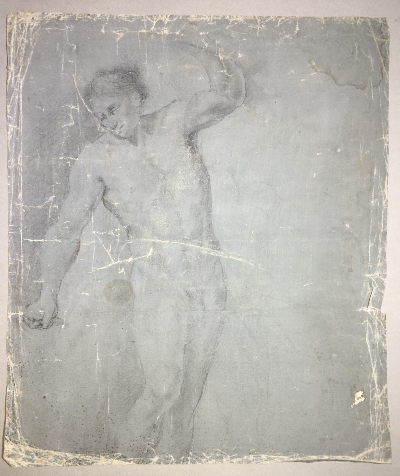 Antico Disegno Di Nudo Maschile E Stampa Devozionale Di Santa Caterina