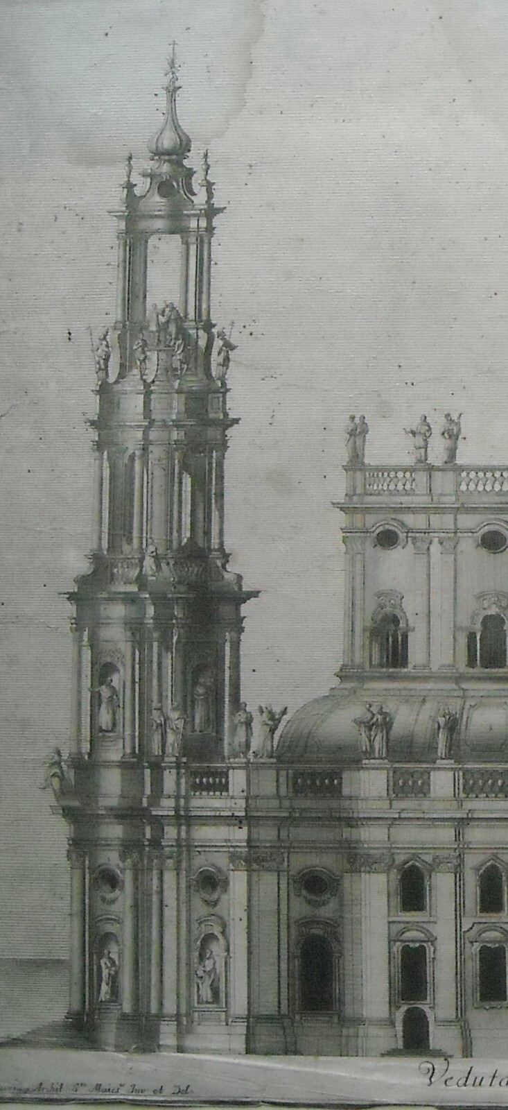 Architettura: Prospettive Della Katholische Hofkirche Di Dresda. Architetto Gaetano Chiaveri, Incisore Lorenzo Zucchi