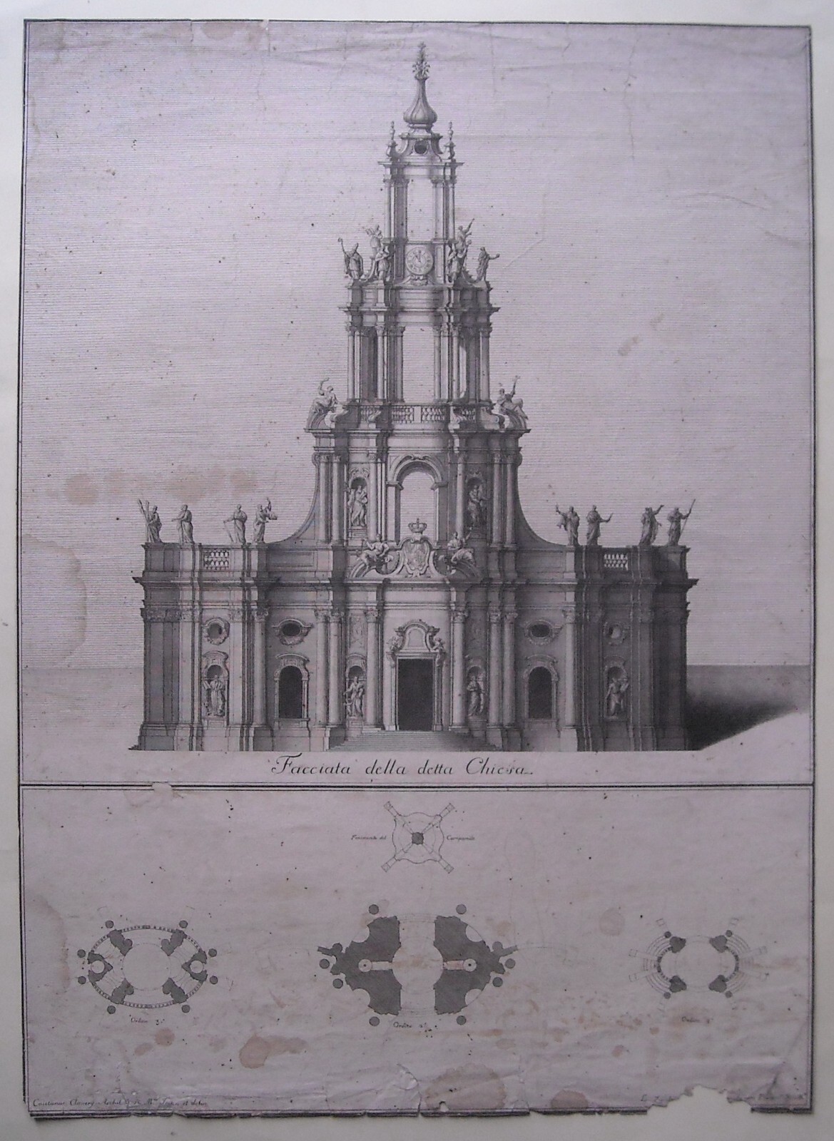 Architettura: Prospettive Della Katholische Hofkirche Di Dresda. Architetto Gaetano Chiaveri, Incisore Lorenzo Zucchi